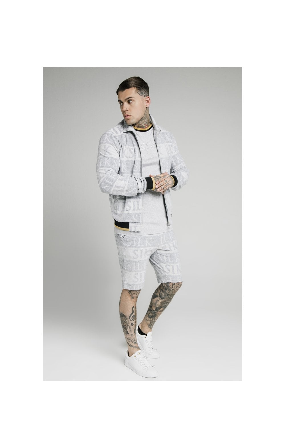 Load image into Gallery viewer, SikSilk Inverse High Neck Bomber - Grey,Black &amp; Gold (5)