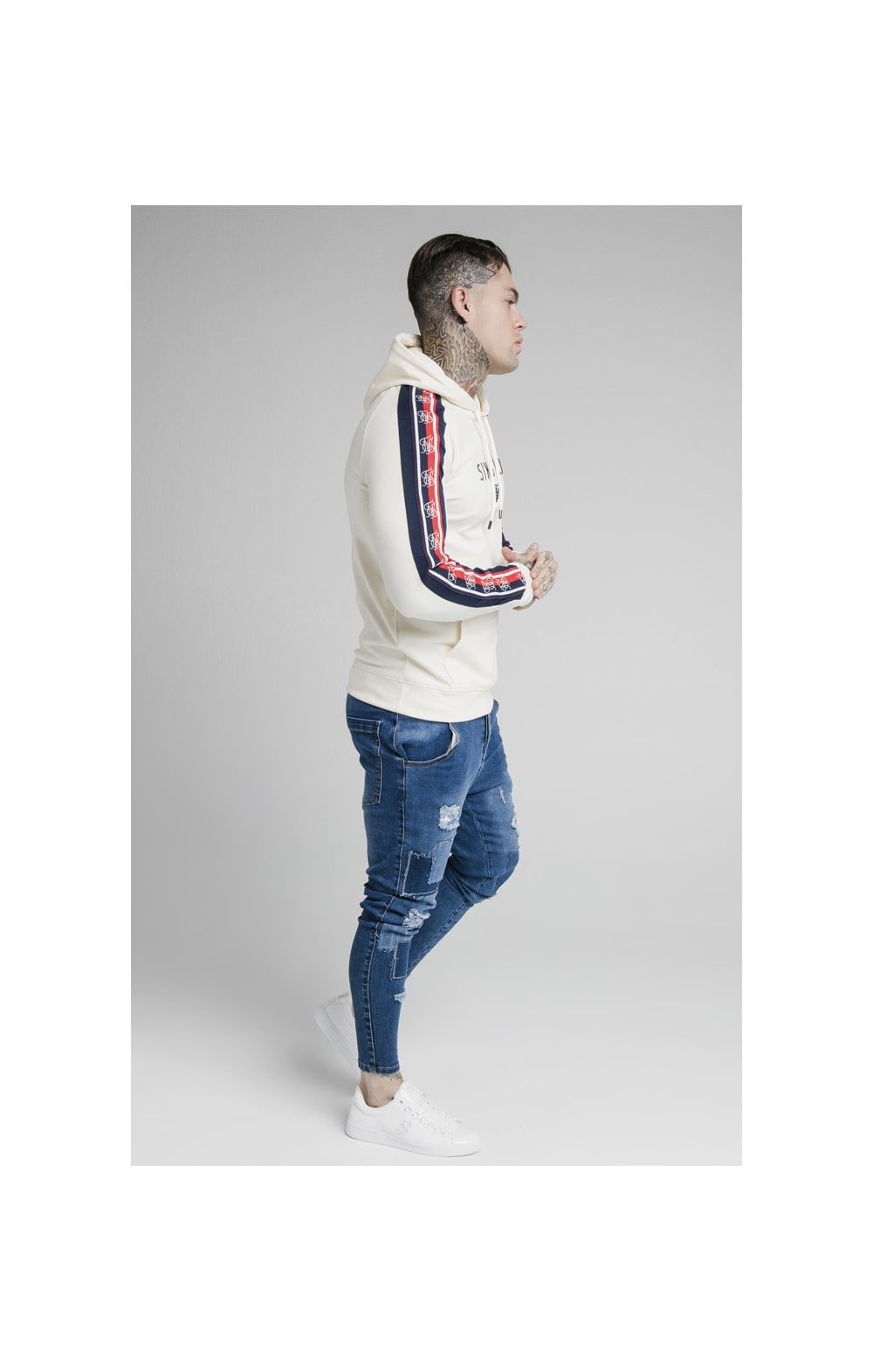 Load image into Gallery viewer, SikSilk Overhead Retro Tape Hoodie - Off White (2)