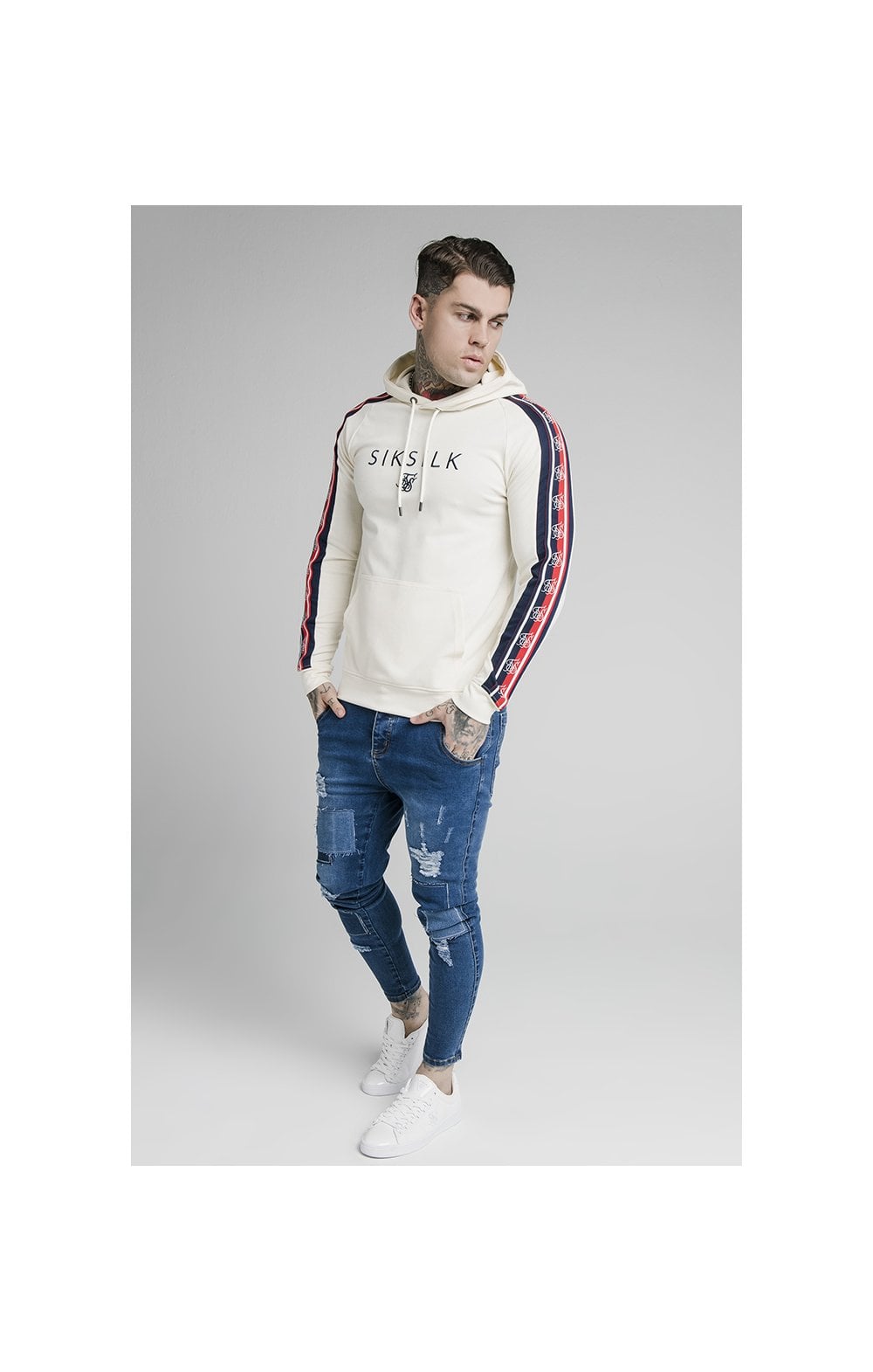 Load image into Gallery viewer, SikSilk Overhead Retro Tape Hoodie - Off White (5)