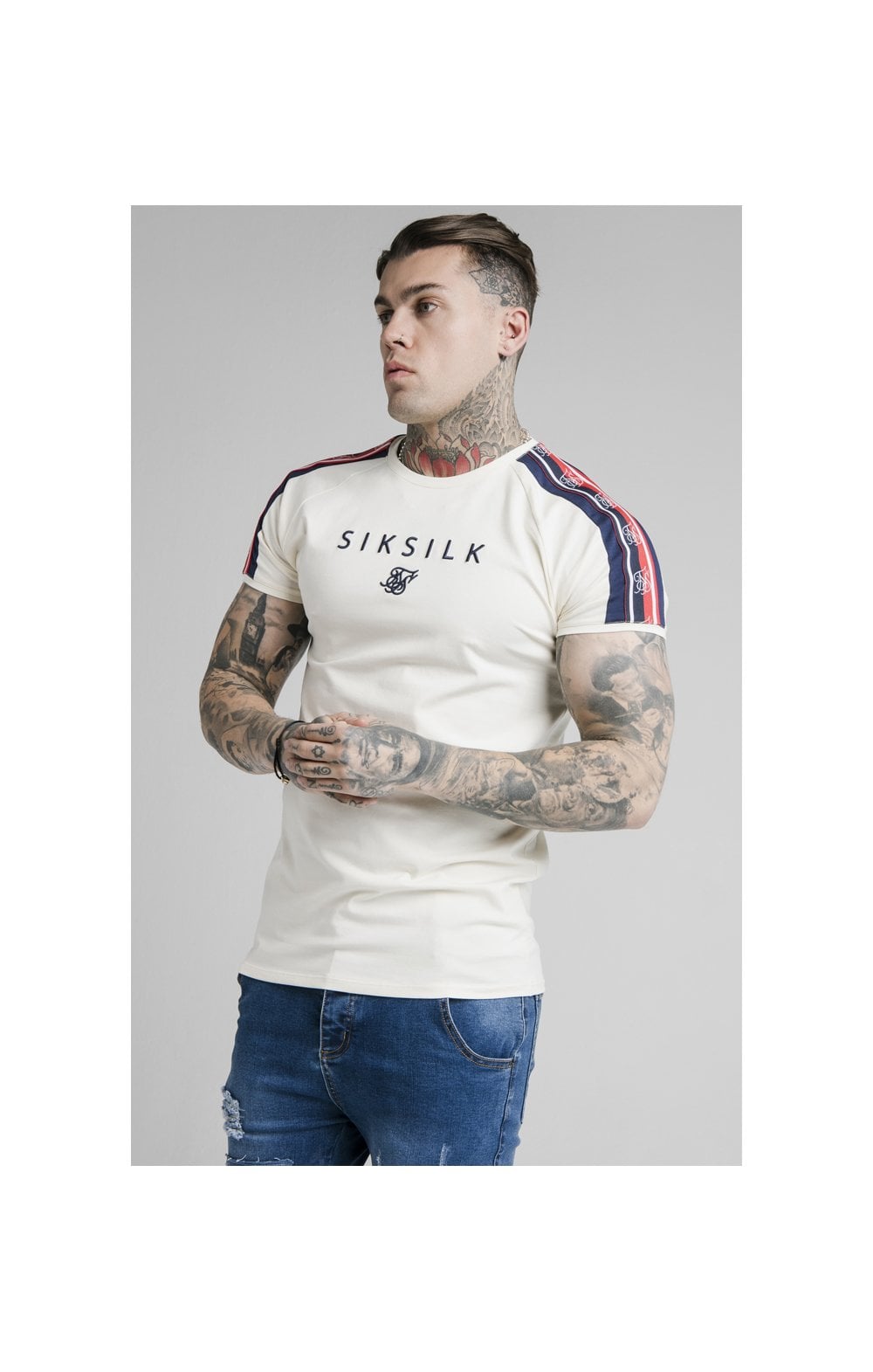 Load image into Gallery viewer, SikSilk S/S Raglan Retro Tape Gym Tee - Off White