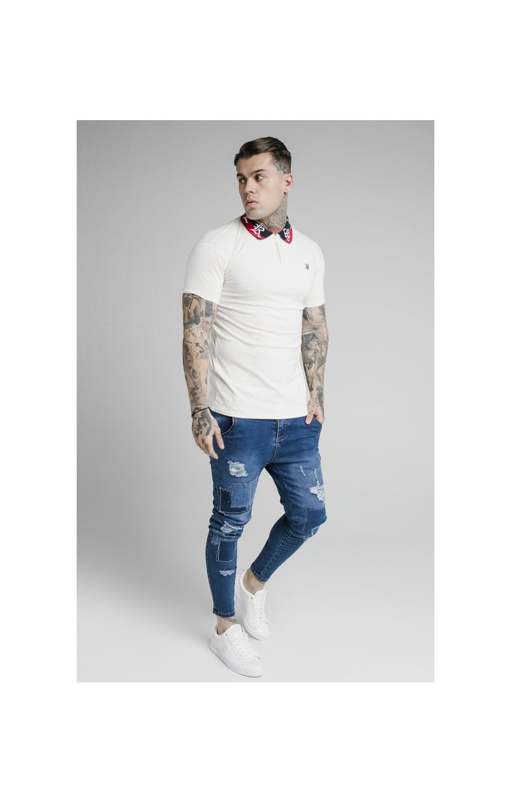 Load image into Gallery viewer, SikSilk S/S Old English Retro Polo - Off White (3)