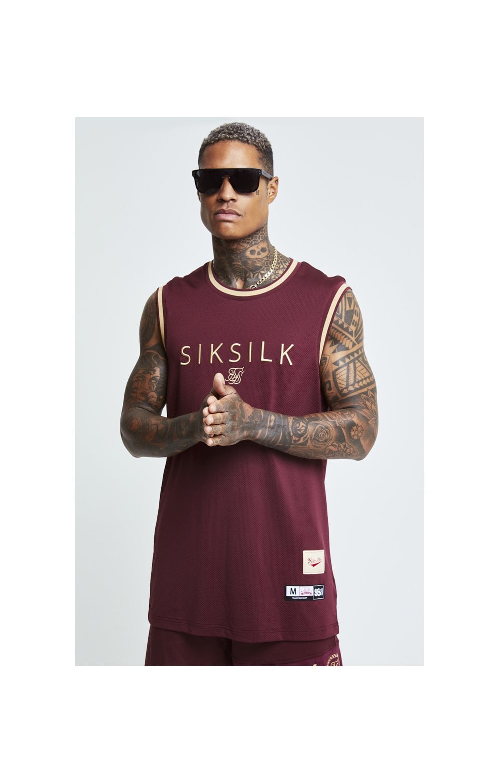 Load image into Gallery viewer, SikSilk Signature Eyelet Basketball Vest - Burgundy &amp; Gold (1)