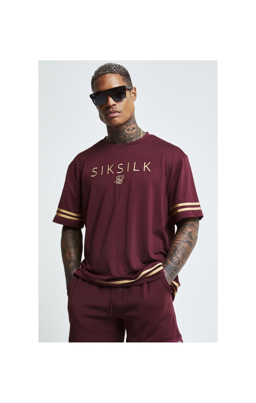 Load image into Gallery viewer, SikSilk S/S Signature Oversize Essentials Tee - Burgundy &amp; Gold
