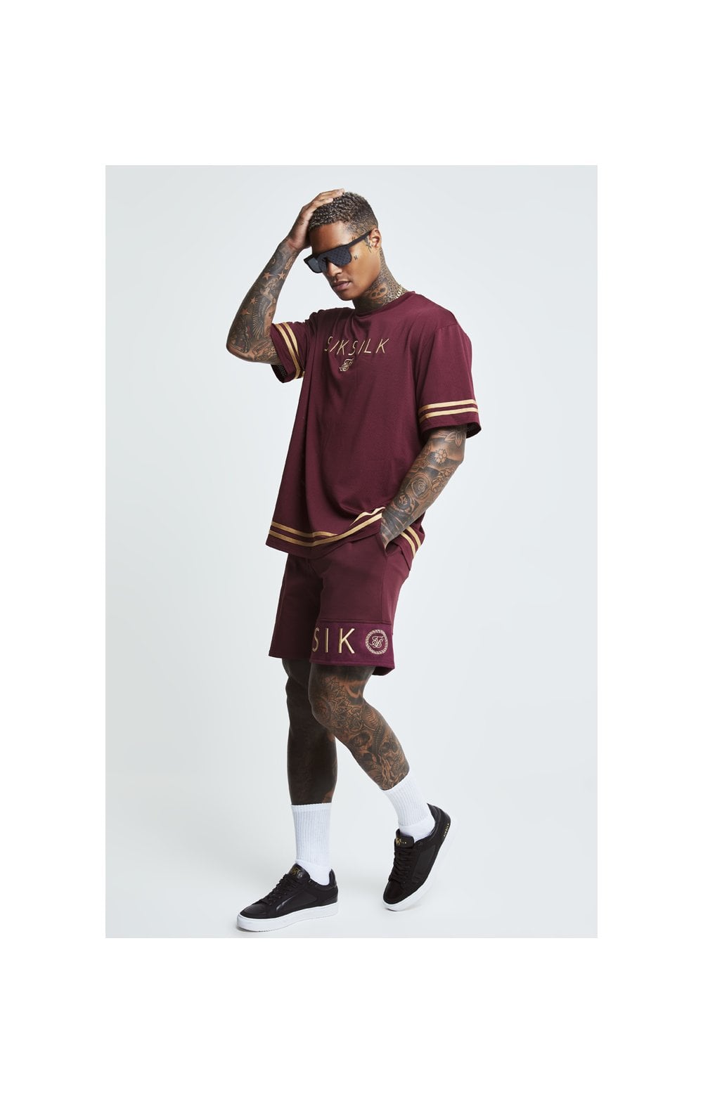 Load image into Gallery viewer, SikSilk S/S Signature Oversize Essentials Tee - Burgundy &amp; Gold (1)