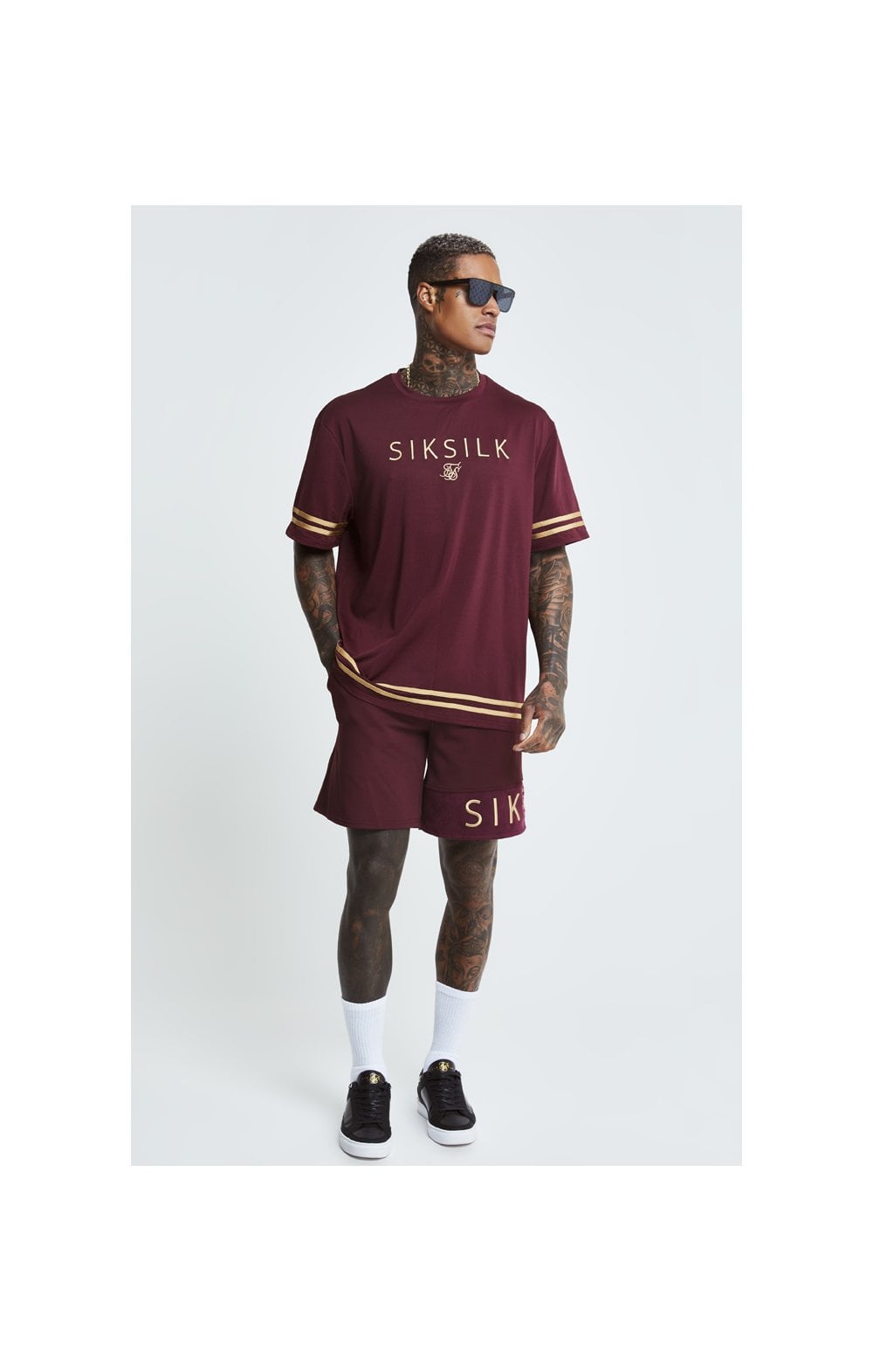 Load image into Gallery viewer, SikSilk S/S Signature Oversize Essentials Tee - Burgundy &amp; Gold (2)