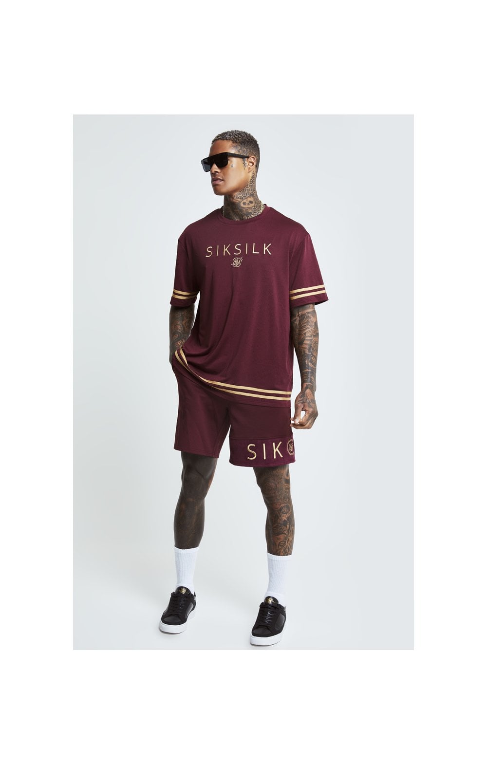 Load image into Gallery viewer, SikSilk S/S Signature Oversize Essentials Tee - Burgundy &amp; Gold (4)