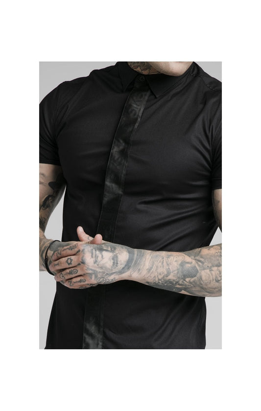 SikSilk S/S Woven Tape Placket Shirt - Black