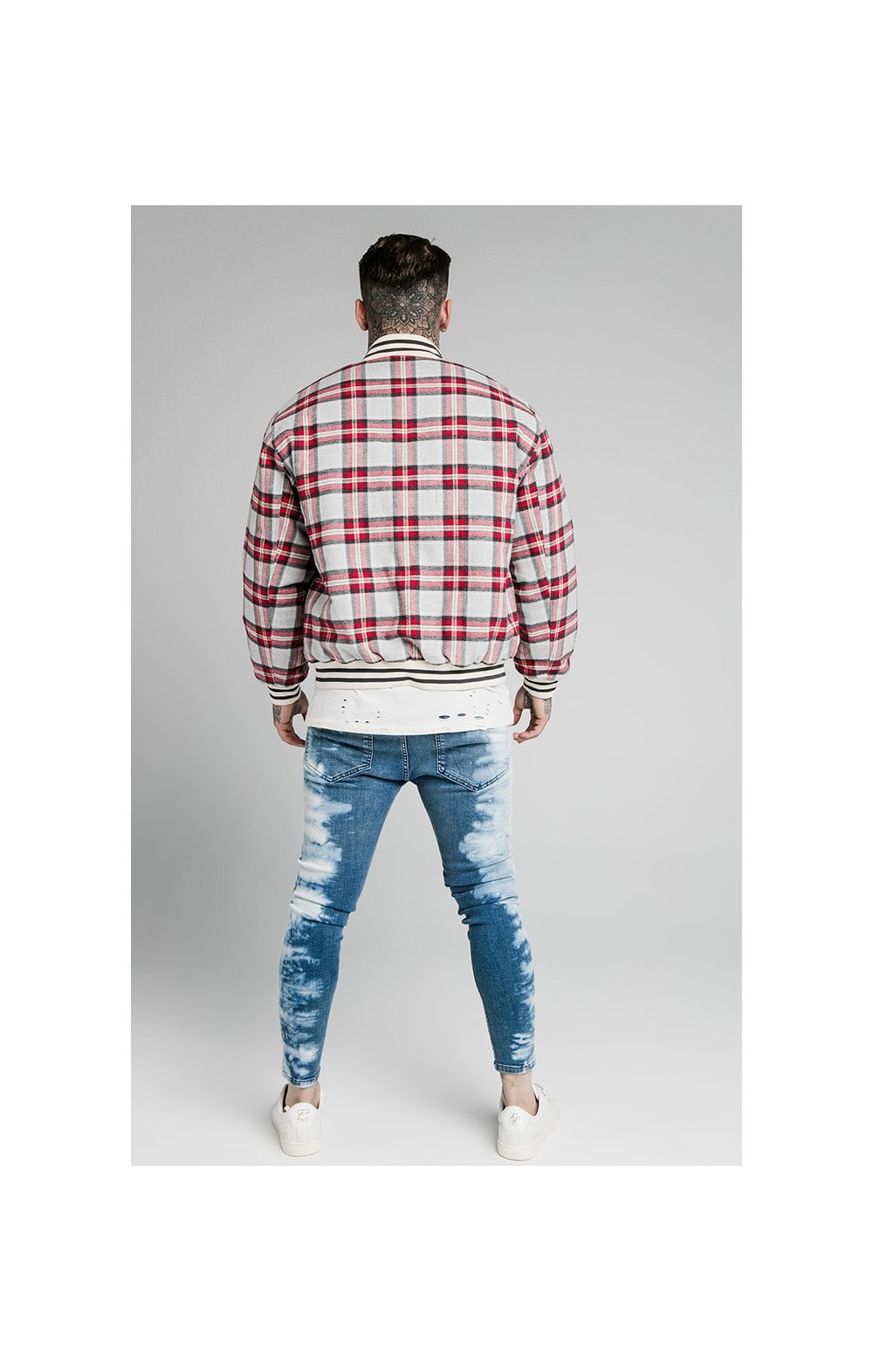 Load image into Gallery viewer, SikSilk Oversize Flannel Check Bomber - Grey &amp; Red (4)