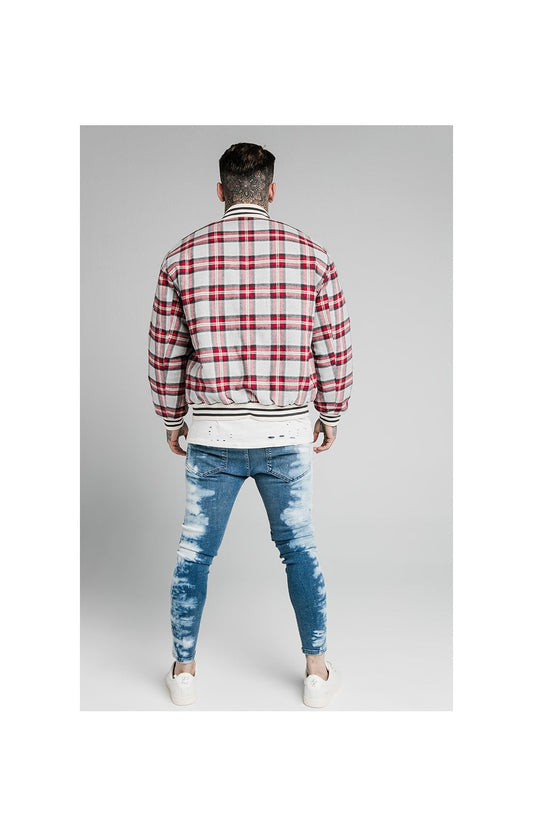 SikSilk Oversize Flannel Check Bomber - Grey & Red
