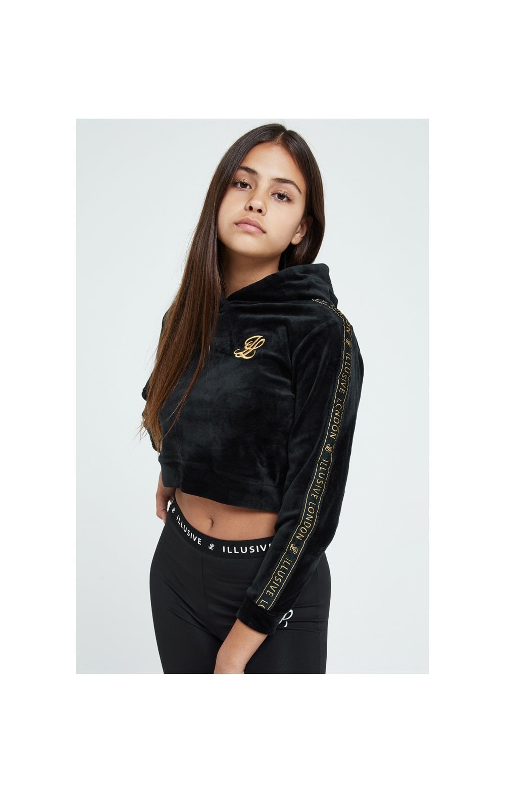 Load image into Gallery viewer, Illusive London Velour Tape Hoodie - Black