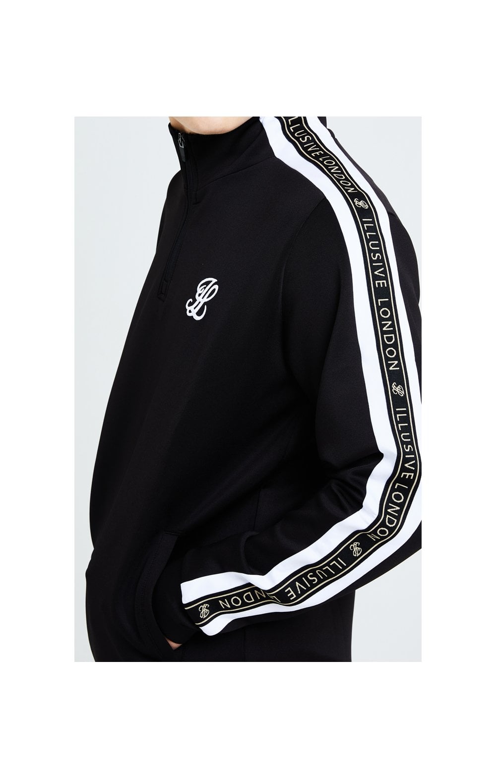 Load image into Gallery viewer, Illusive London Diverge 1/4 Zip Hoodie Black Gold &amp; White (4)