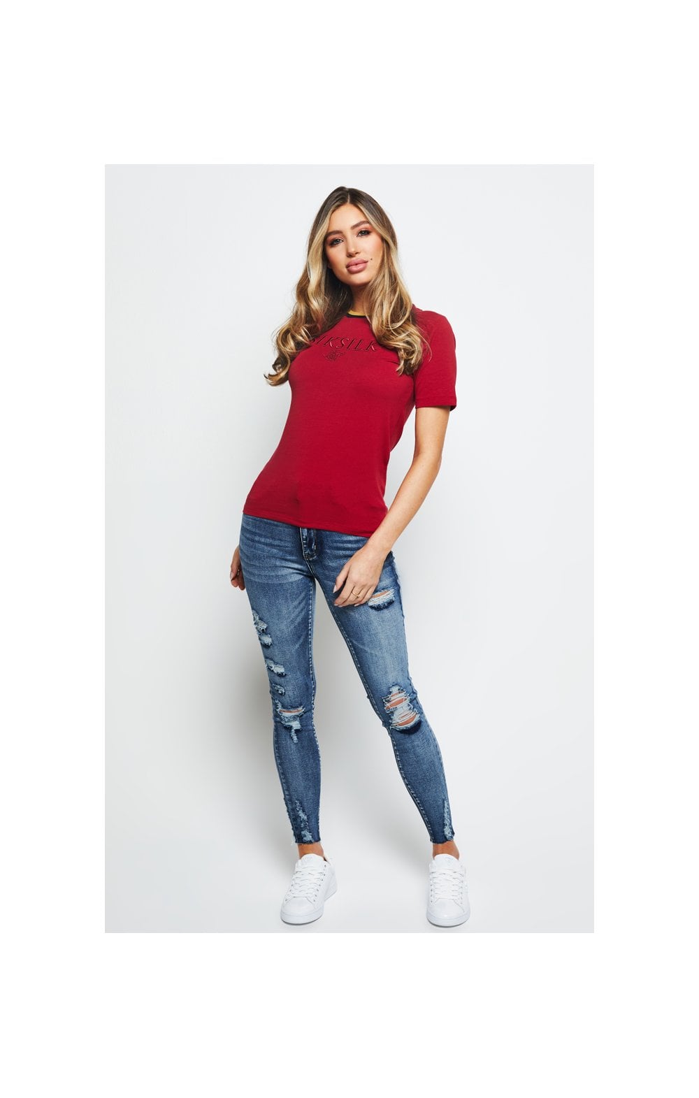 Load image into Gallery viewer, SikSilk Rib Knit Collar Ringer Tee - Red (5)