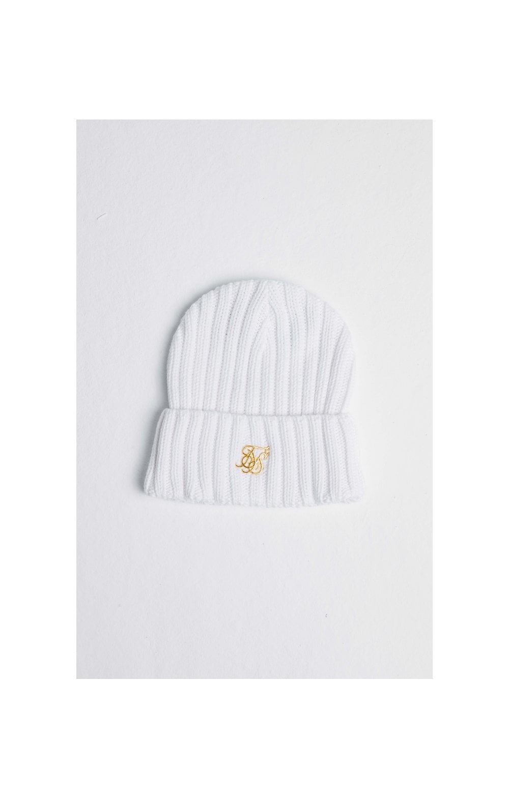 Load image into Gallery viewer, SikSilk Rib Cuff Knit Beanie - White &amp; Gold