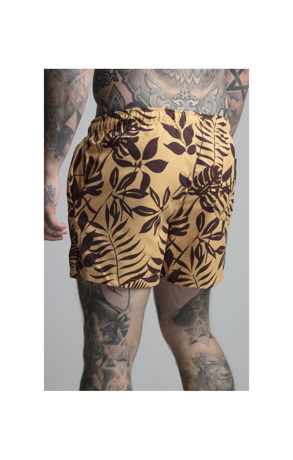 Load image into Gallery viewer, SikSilk Leaf Print Swim Shorts - Yellow &amp; Brown (4)