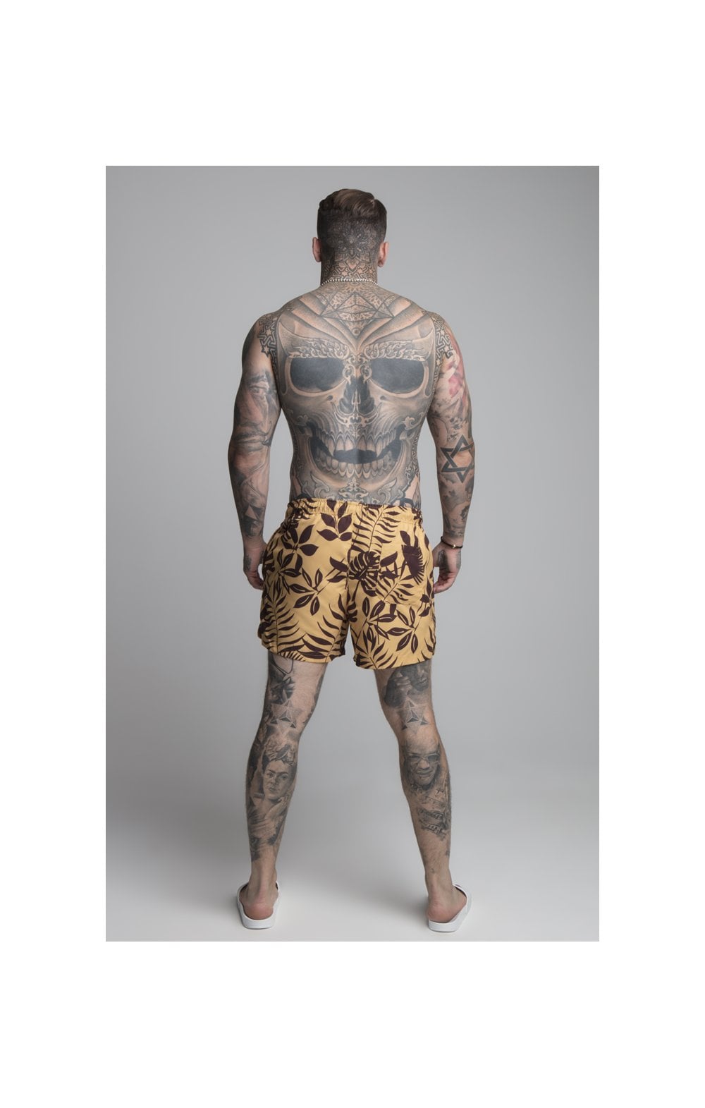 Load image into Gallery viewer, SikSilk Leaf Print Swim Shorts - Yellow &amp; Brown (5)