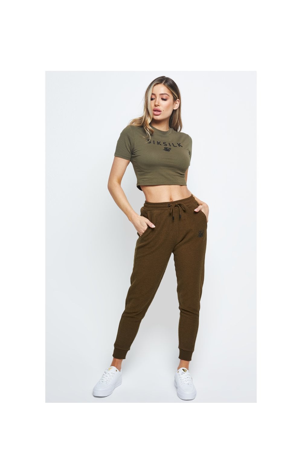 Load image into Gallery viewer, SikSilk Embroidered Crop Tee – Khaki (5)