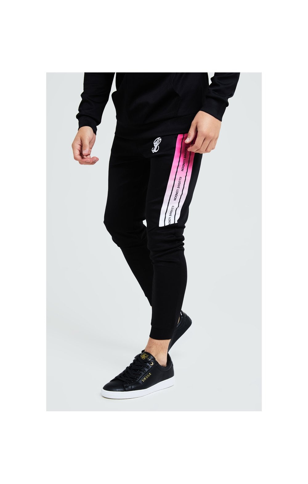 Load image into Gallery viewer, Illusive London Flux Taped Joggers - Black &amp; Pink