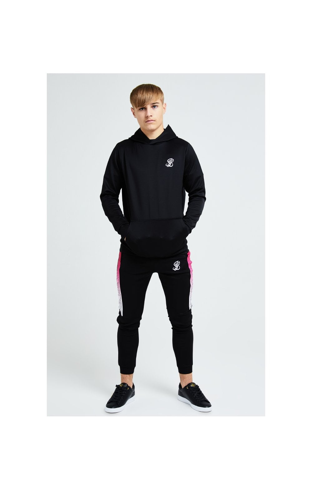 Load image into Gallery viewer, Illusive London Flux Taped Joggers - Black &amp; Pink (4)