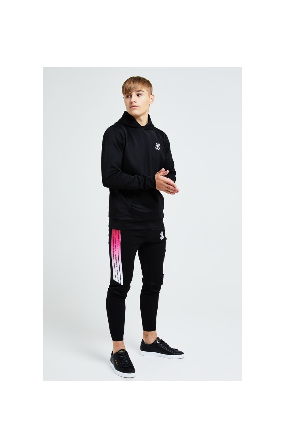 Load image into Gallery viewer, Illusive London Flux Taped Joggers - Black &amp; Pink (5)