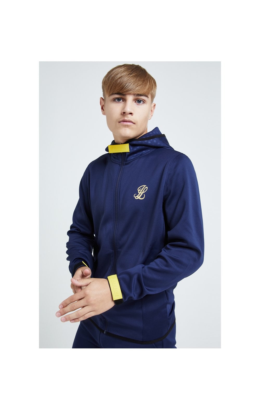 Load image into Gallery viewer, Illusive London Zip Through Hoodie - Navy Gold &amp; Yellow (1)