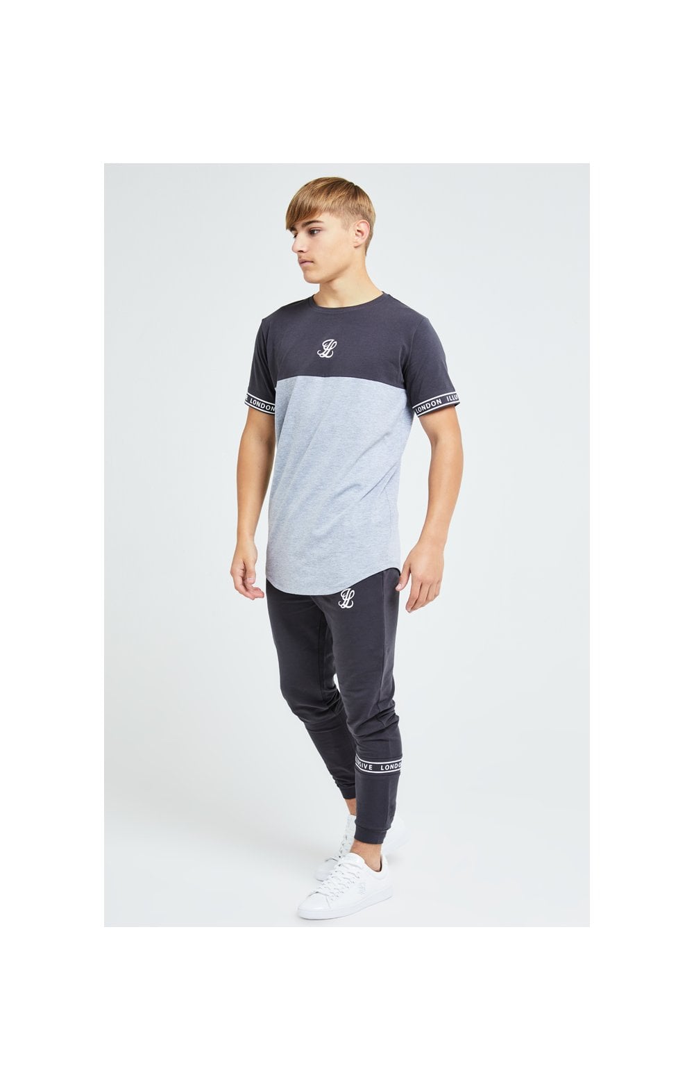 Load image into Gallery viewer, Illusive London Revere Cut And Sew Tee - Dark Grey &amp; Light Grey Marl (2)