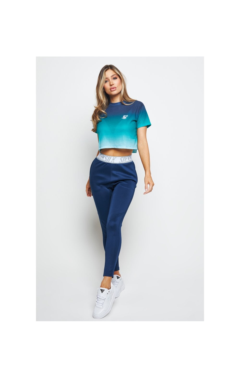 Load image into Gallery viewer, SikSilk Fade Crop Tee – Navy &amp; Teal (2)