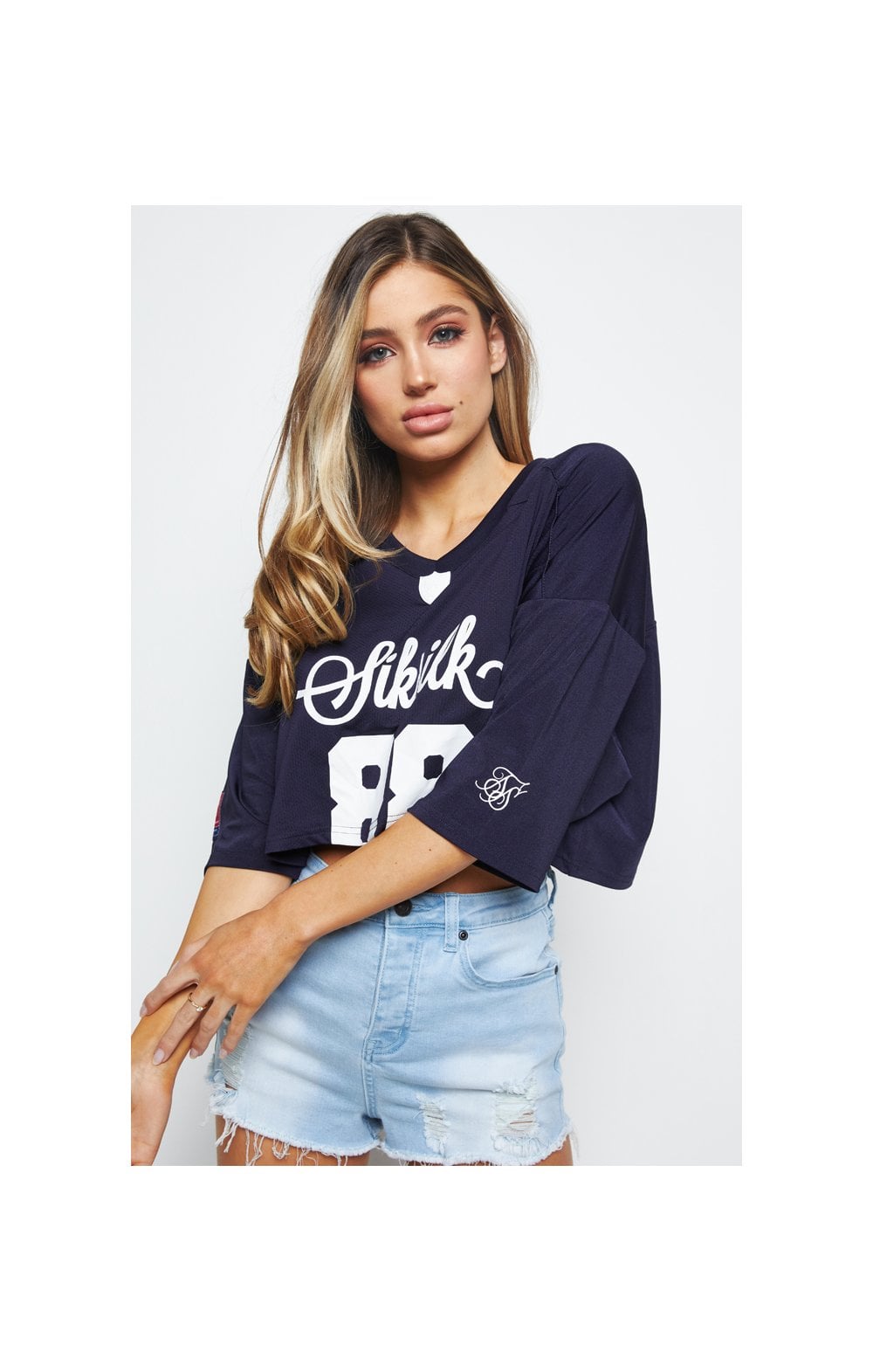 Load image into Gallery viewer, SikSilk Retro Football Crop Jersey - Navy (2)