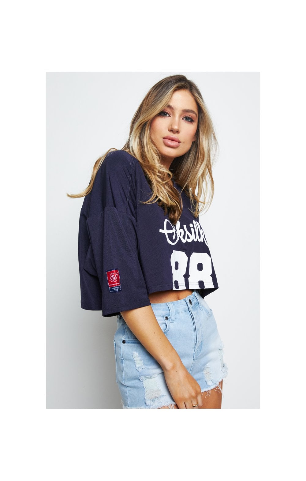 Load image into Gallery viewer, SikSilk Retro Football Crop Jersey - Navy (3)