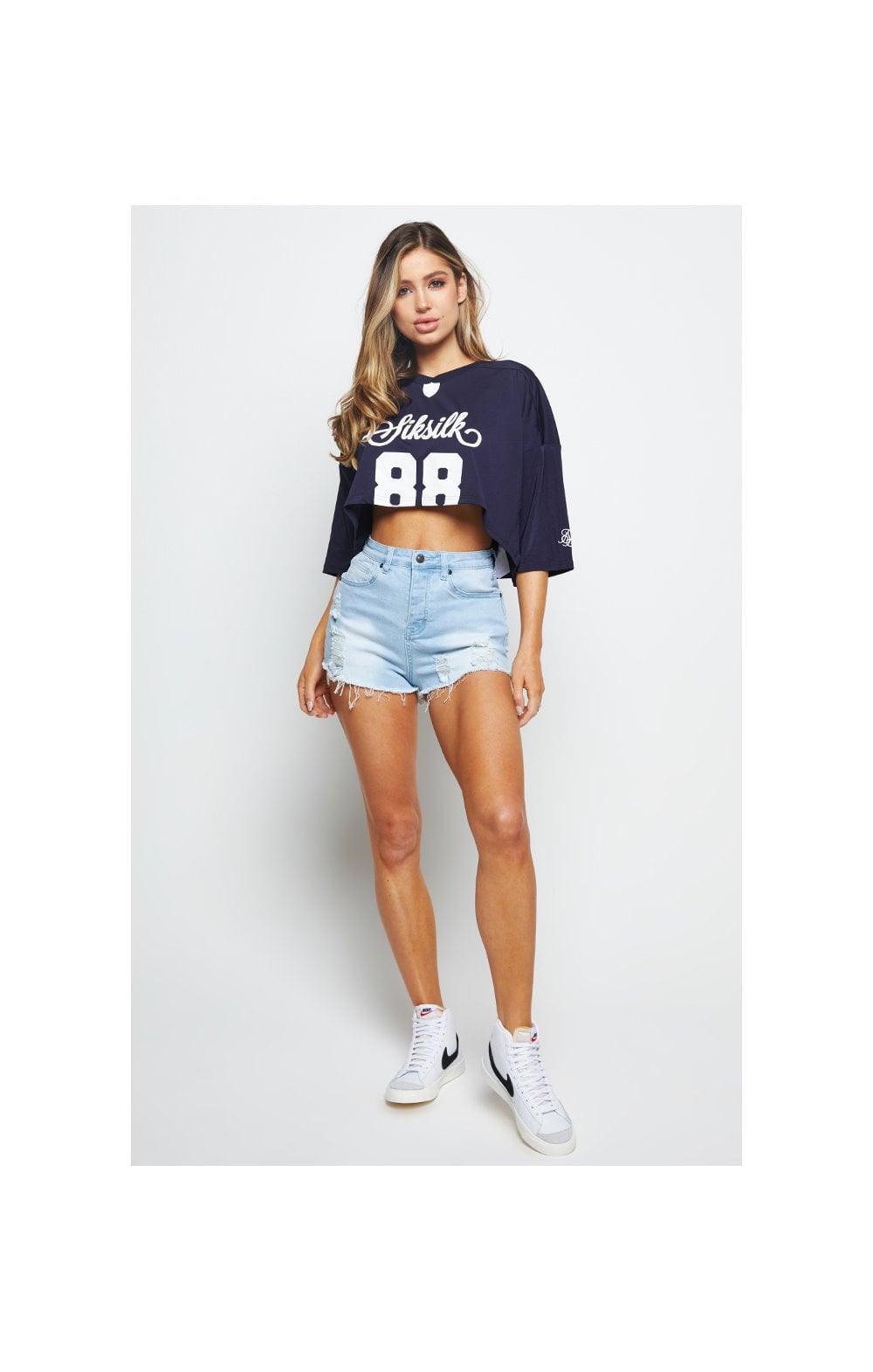 Load image into Gallery viewer, SikSilk Retro Football Crop Jersey - Navy (6)
