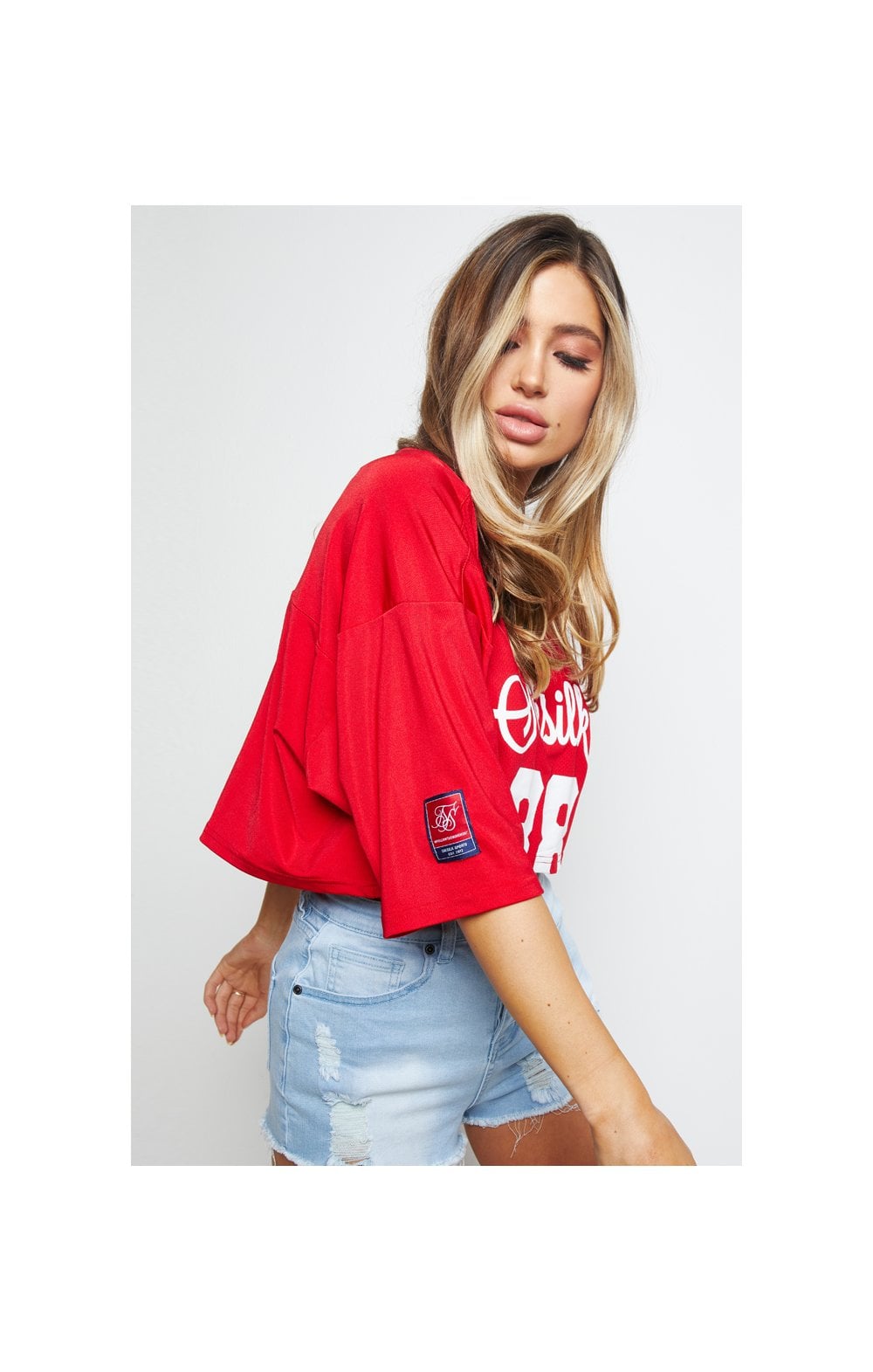 Load image into Gallery viewer, SikSilk Retro Football Crop Jersey - Red (1)