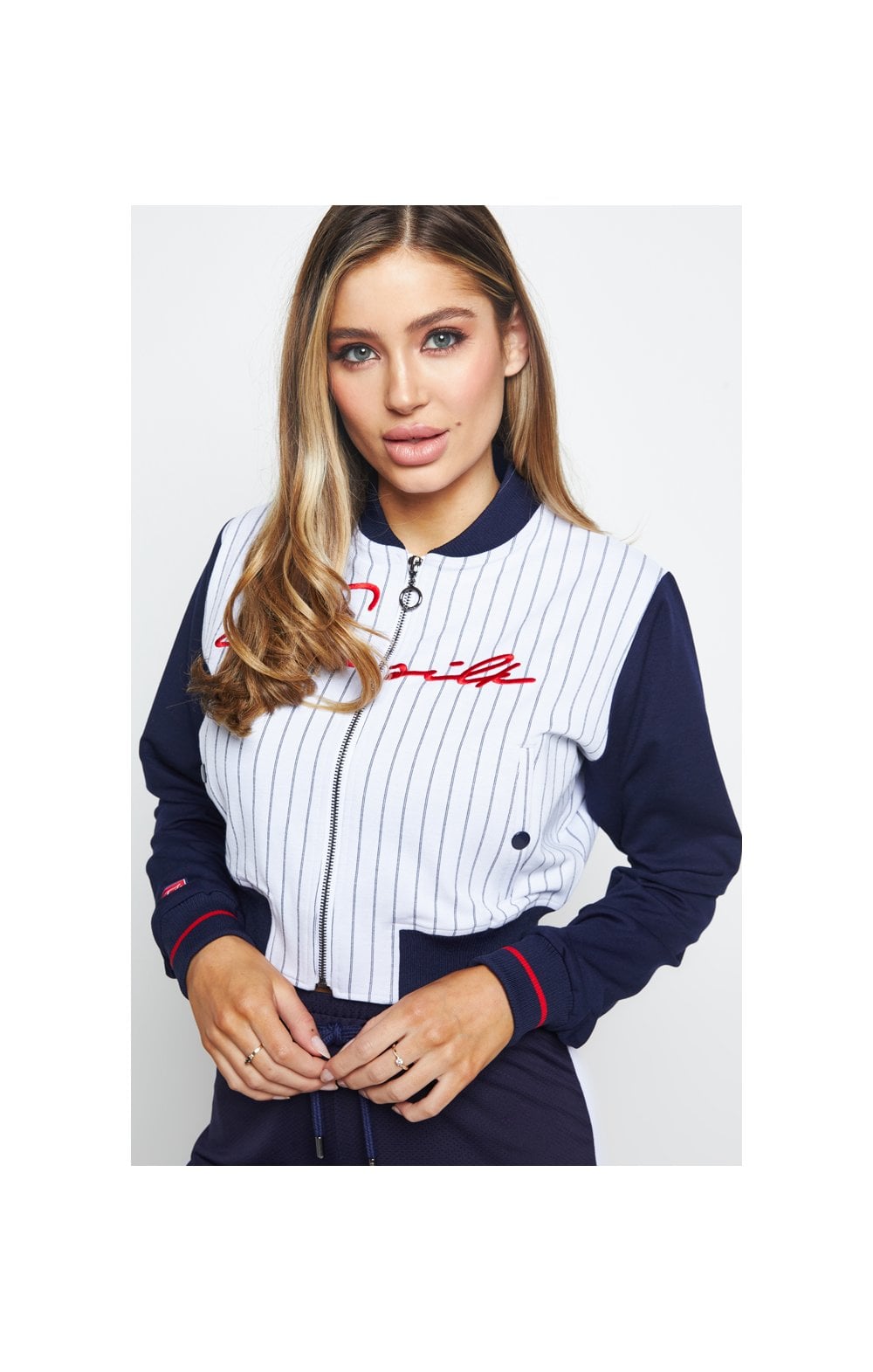 Load image into Gallery viewer, SikSilk Retro Sport Cropped Bomber - White &amp; Black