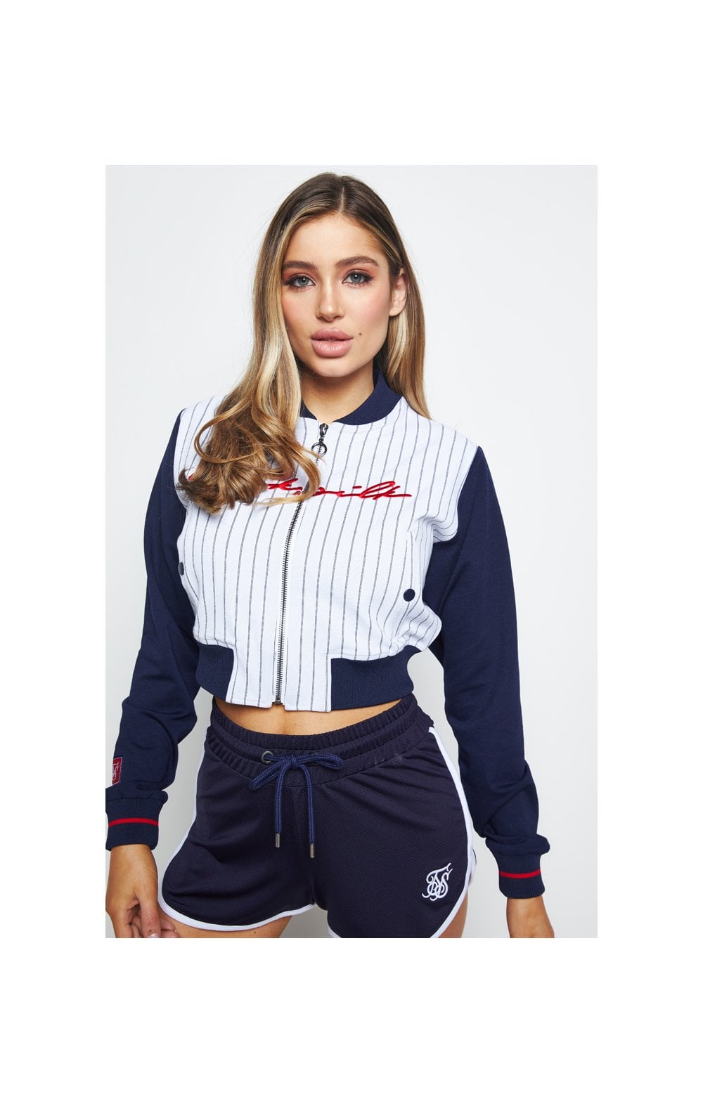 Load image into Gallery viewer, SikSilk Retro Sport Cropped Bomber - White &amp; Black (2)