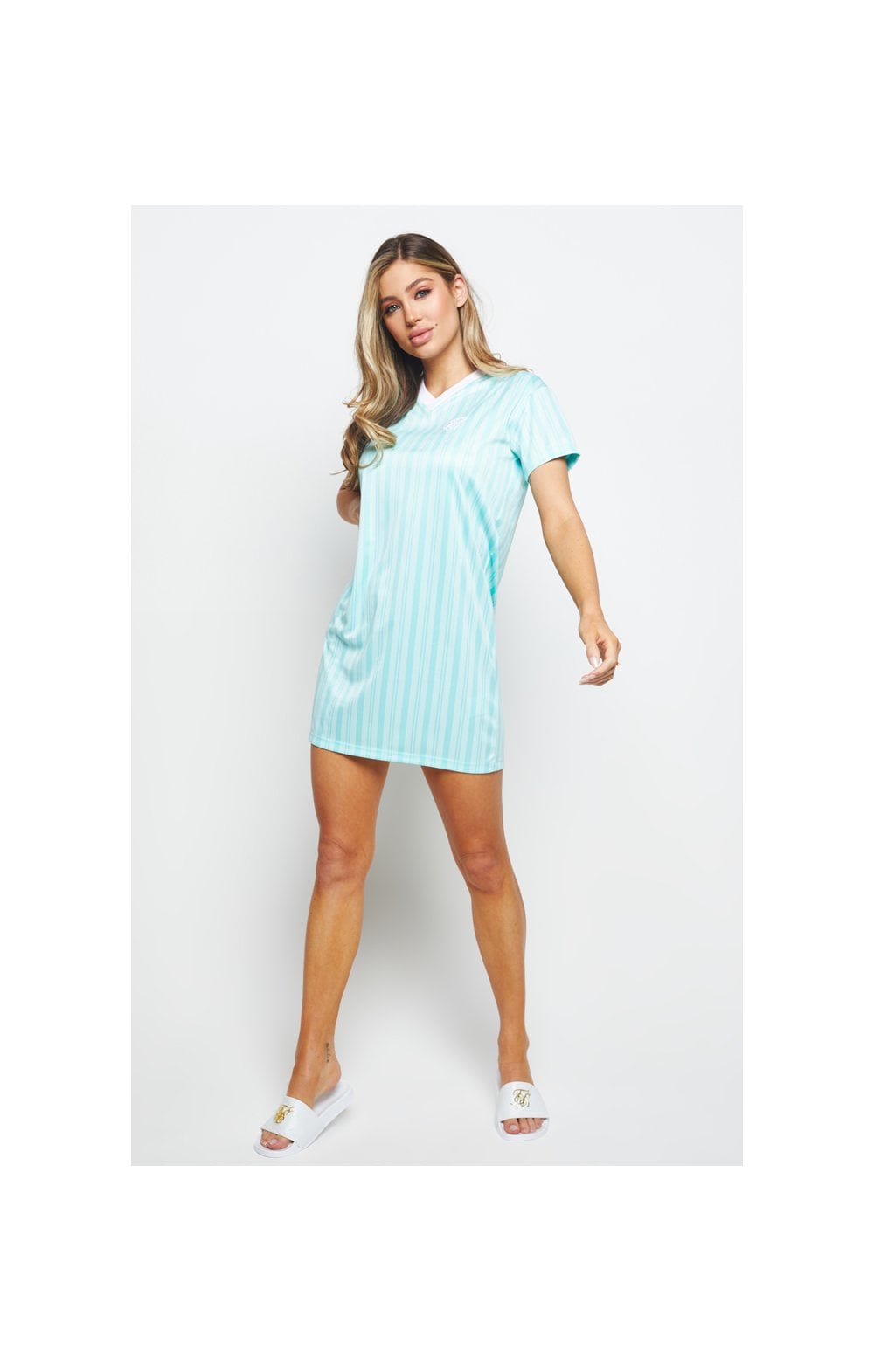 Load image into Gallery viewer, SikSilk Stripe Print T-Shirt Dress - Aqua (5)