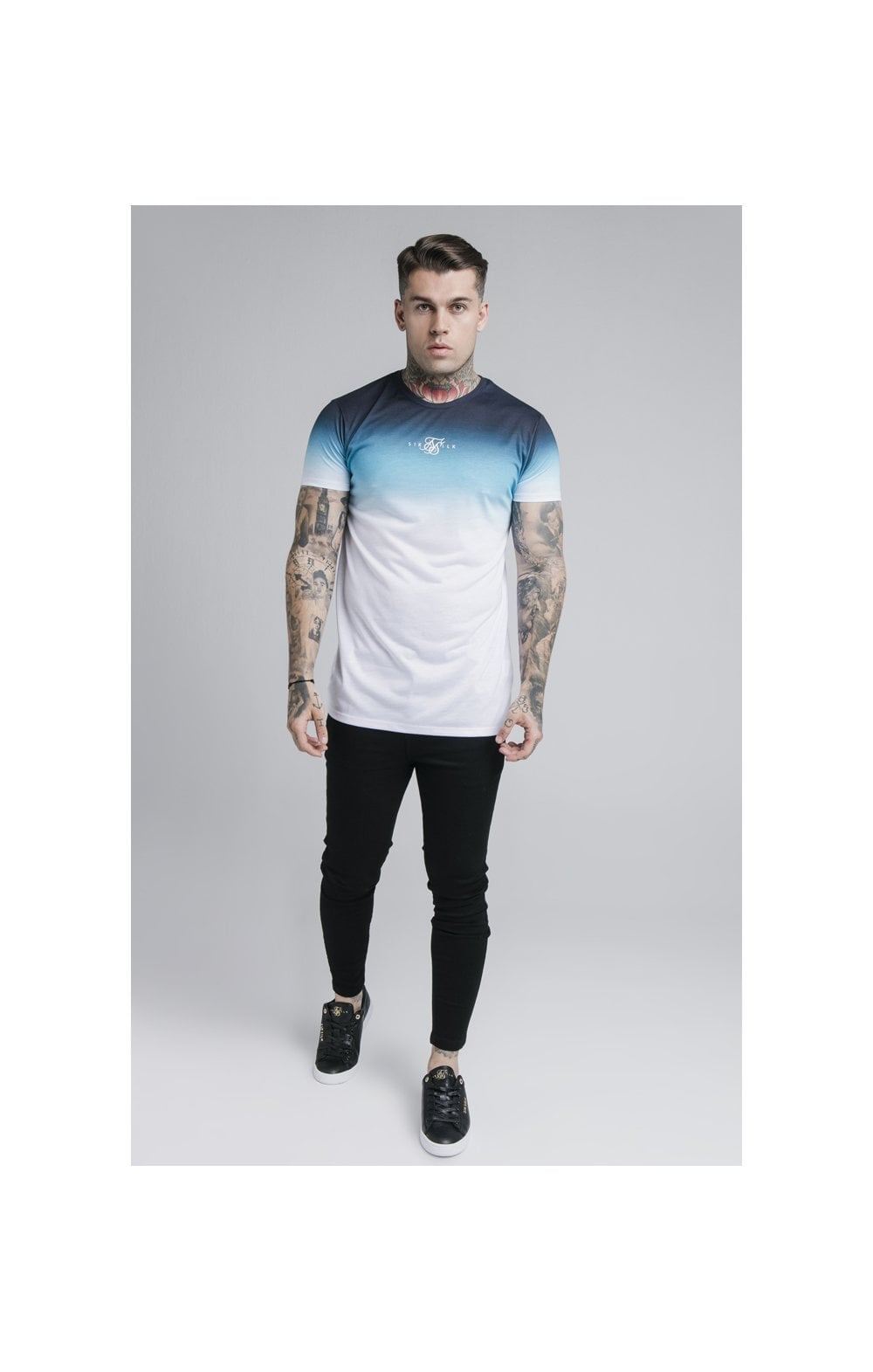Load image into Gallery viewer, SikSilk S/S High Fade Tee - Navy Neon Teal Fade (2)
