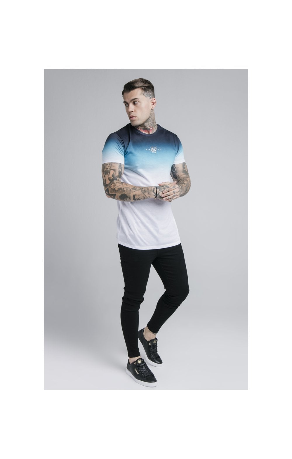 Load image into Gallery viewer, SikSilk S/S High Fade Tee - Navy Neon Teal Fade (5)