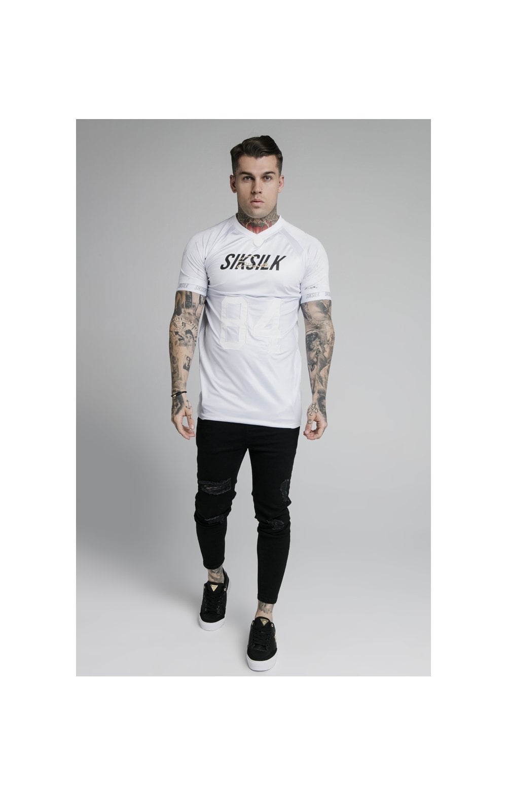 Load image into Gallery viewer, SikSilk Marble Stretch Sports Tee - Grey &amp; White (3)