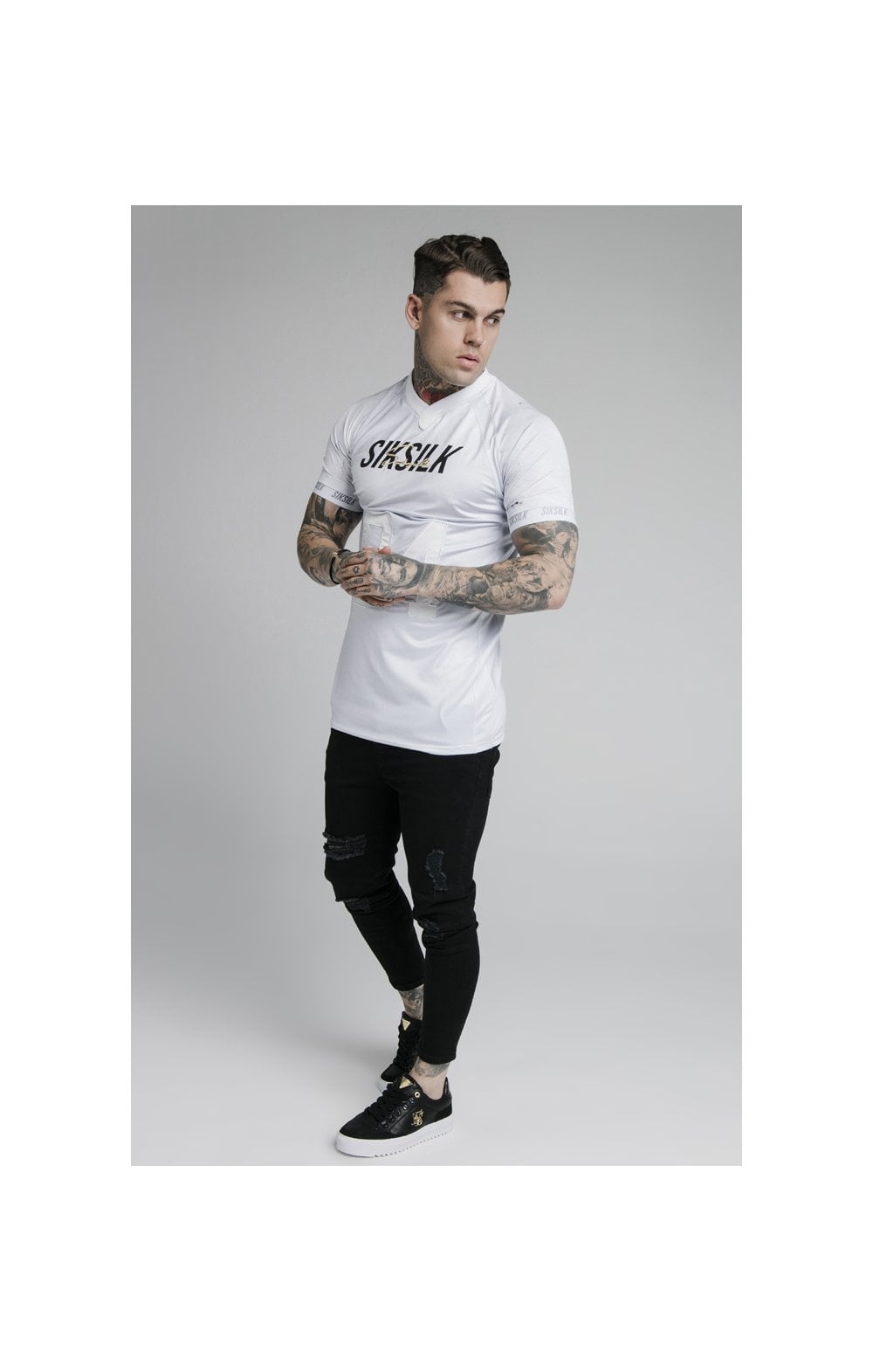 Load image into Gallery viewer, SikSilk Marble Stretch Sports Tee - Grey &amp; White (4)