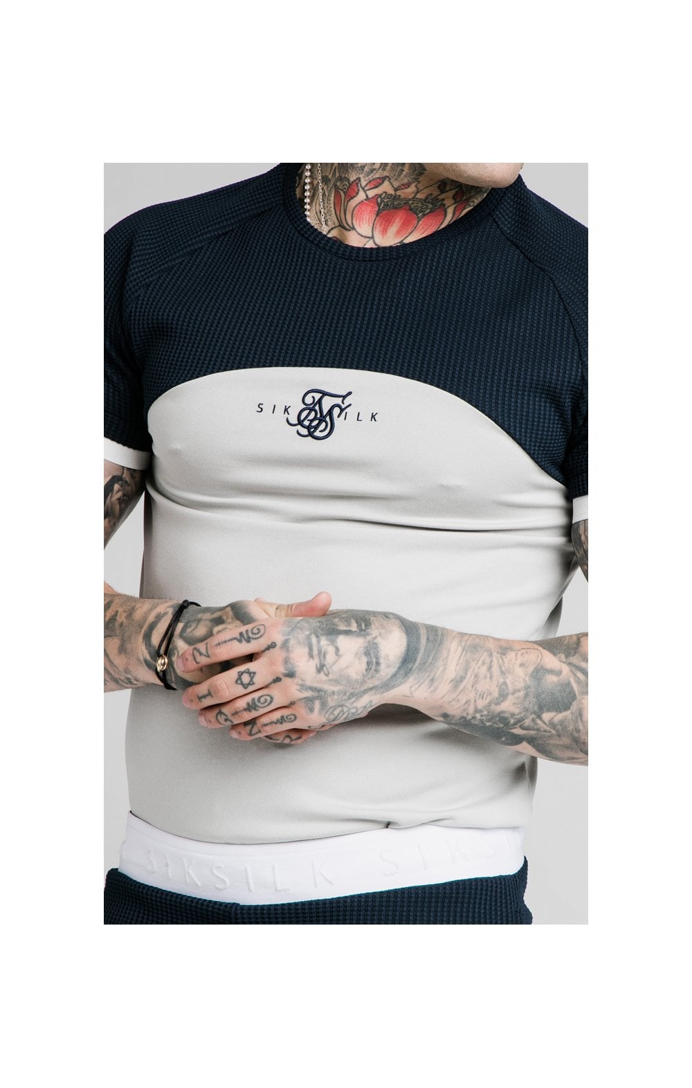 Load image into Gallery viewer, SikSilk S/S Surface Tech Tee - Navy &amp; Grey (1)