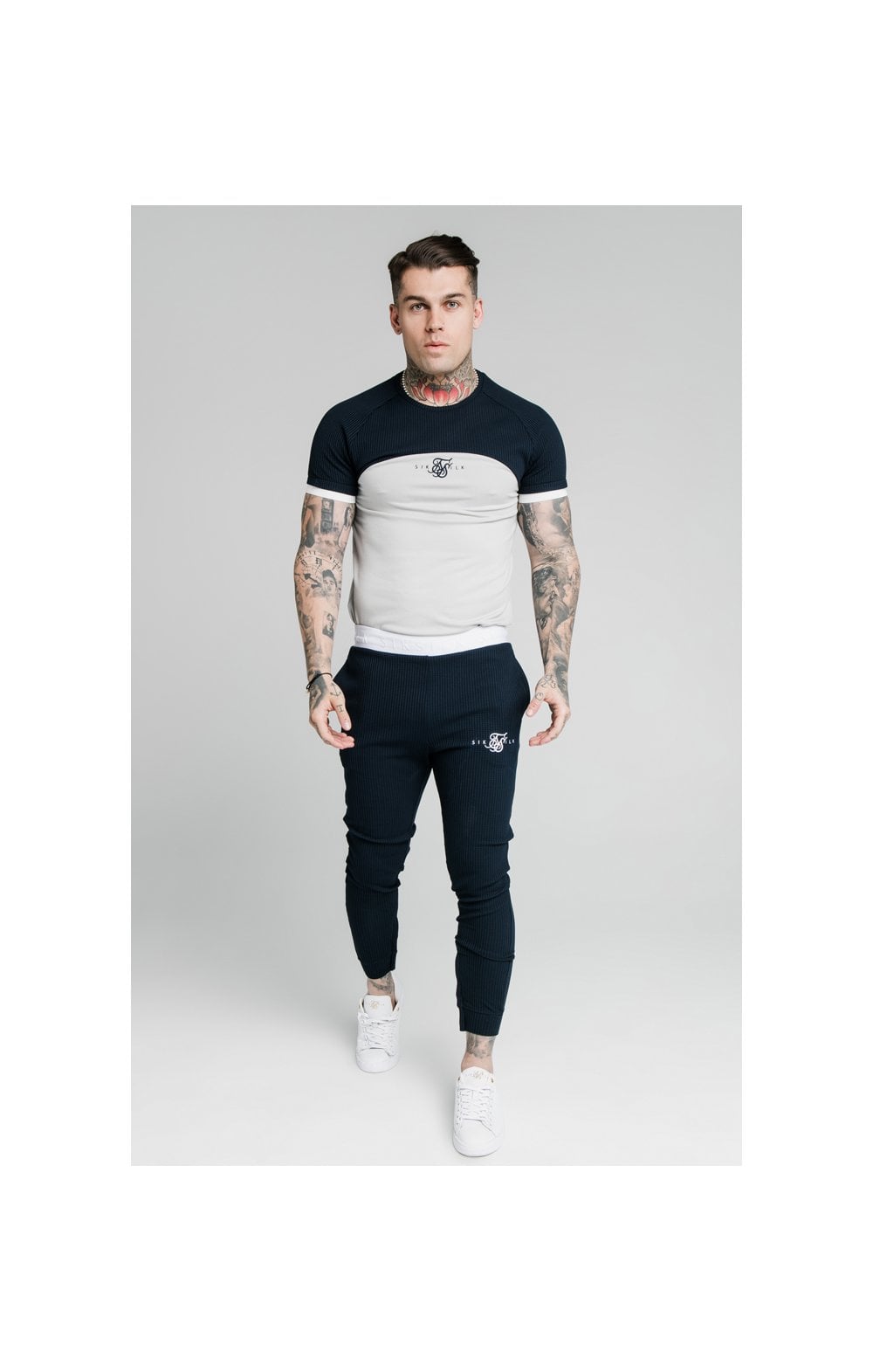 Load image into Gallery viewer, SikSilk S/S Surface Tech Tee - Navy &amp; Grey (3)