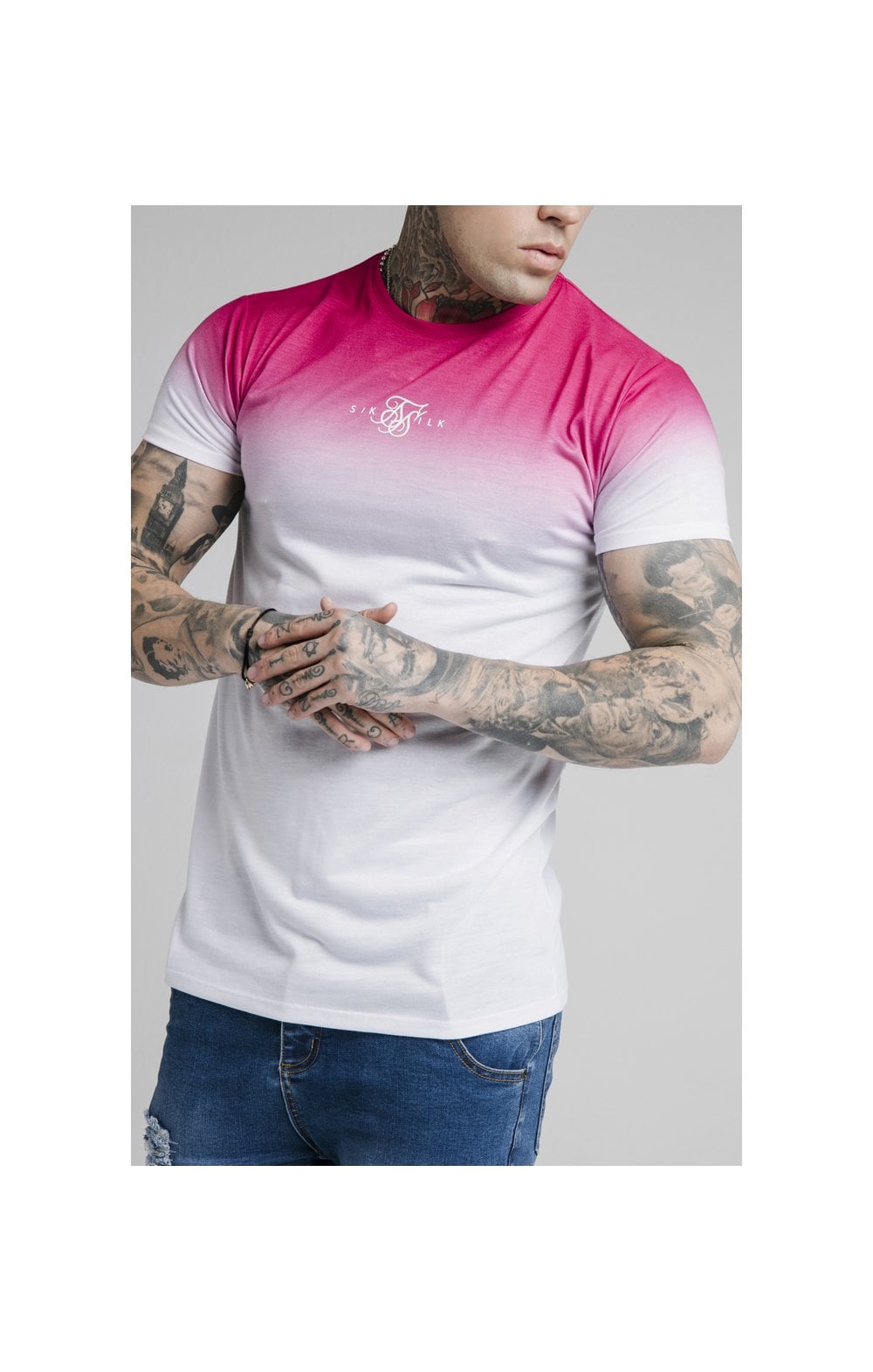 Load image into Gallery viewer, SikSilk High Fade Tee - Pink &amp; White (1)