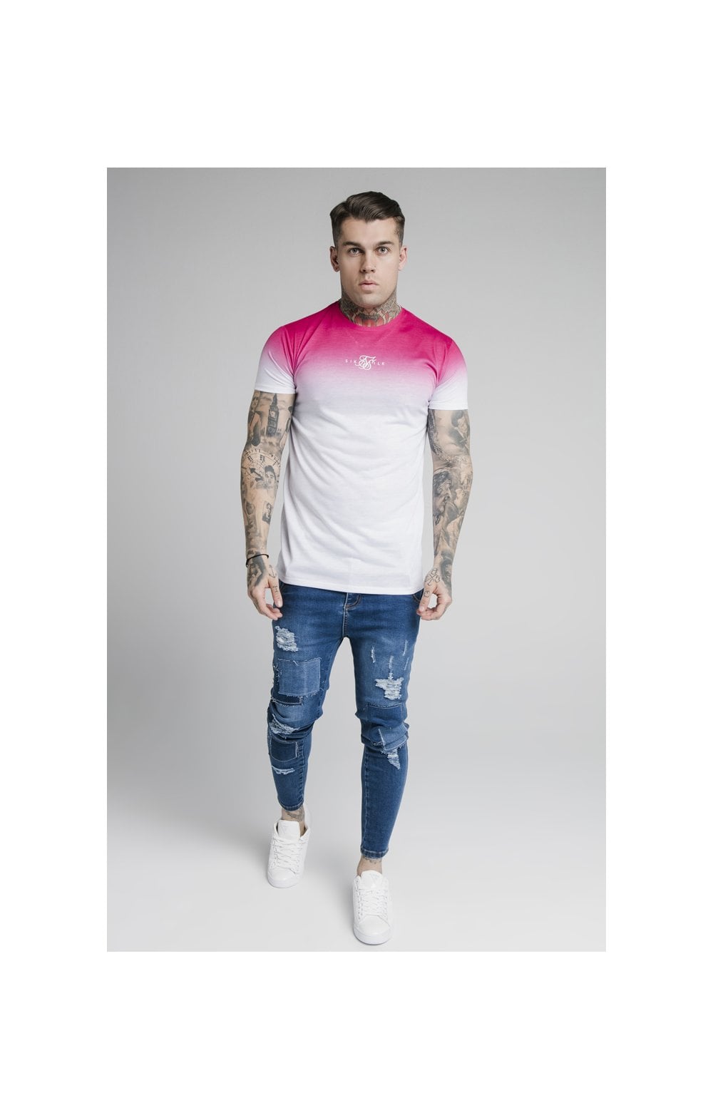 Load image into Gallery viewer, SikSilk High Fade Tee - Pink &amp; White (3)