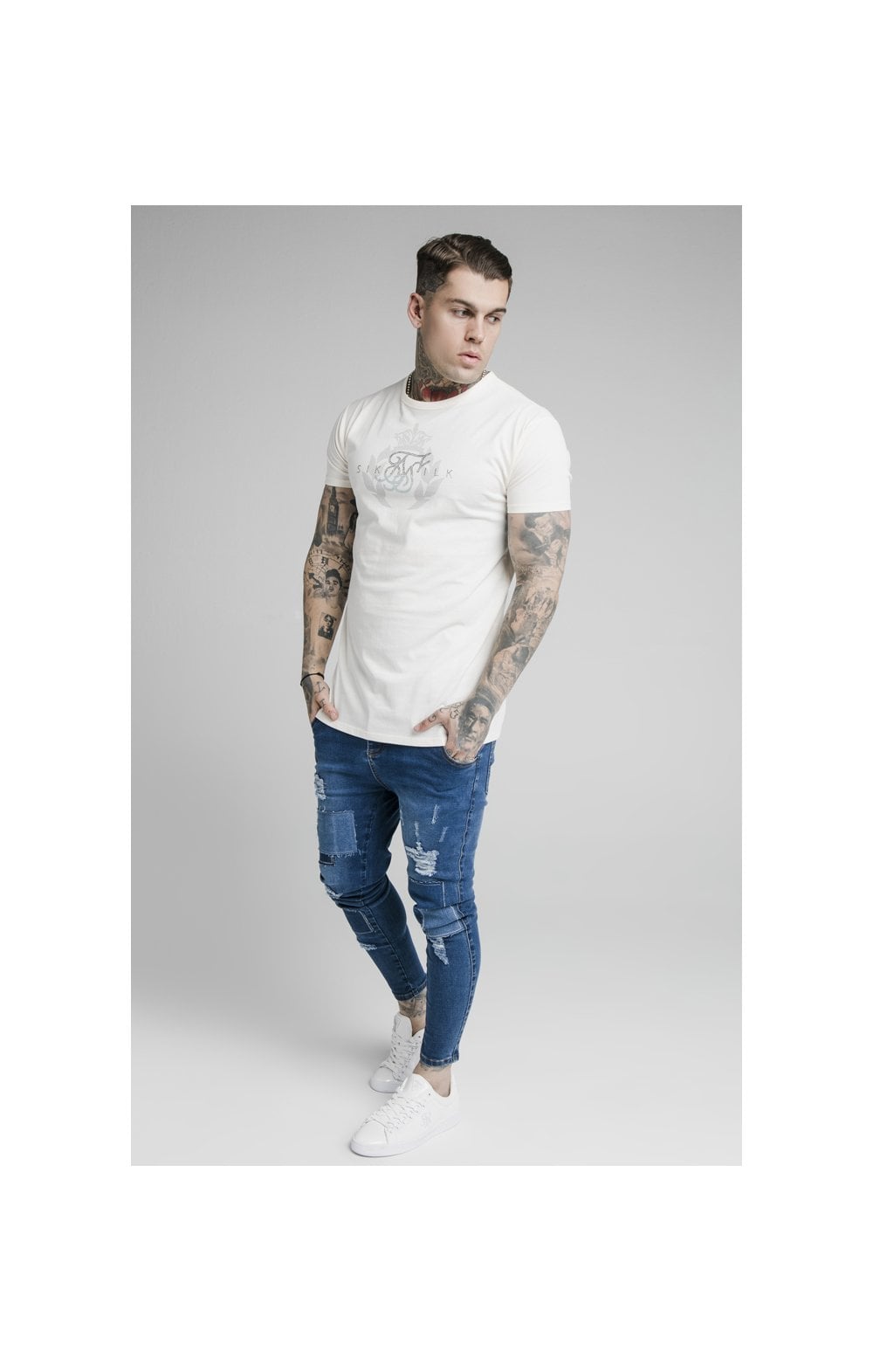 Load image into Gallery viewer, SikSilk S/S Fade Rhine Stone Box Tee - Off White (2)