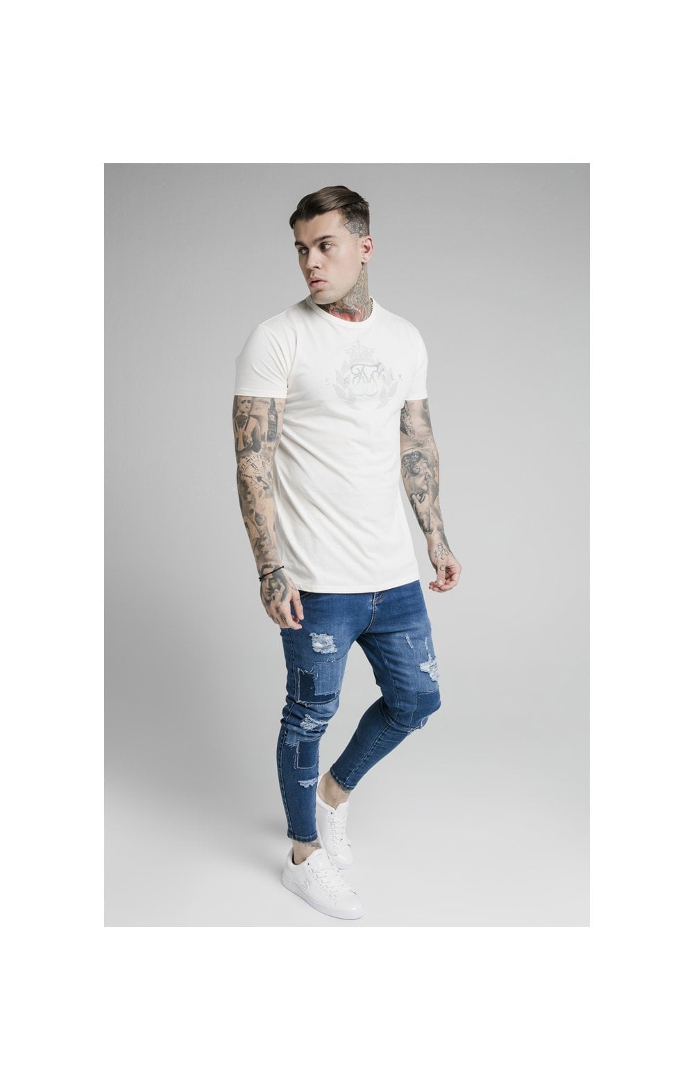 Load image into Gallery viewer, SikSilk S/S Fade Rhine Stone Box Tee - Off White (4)