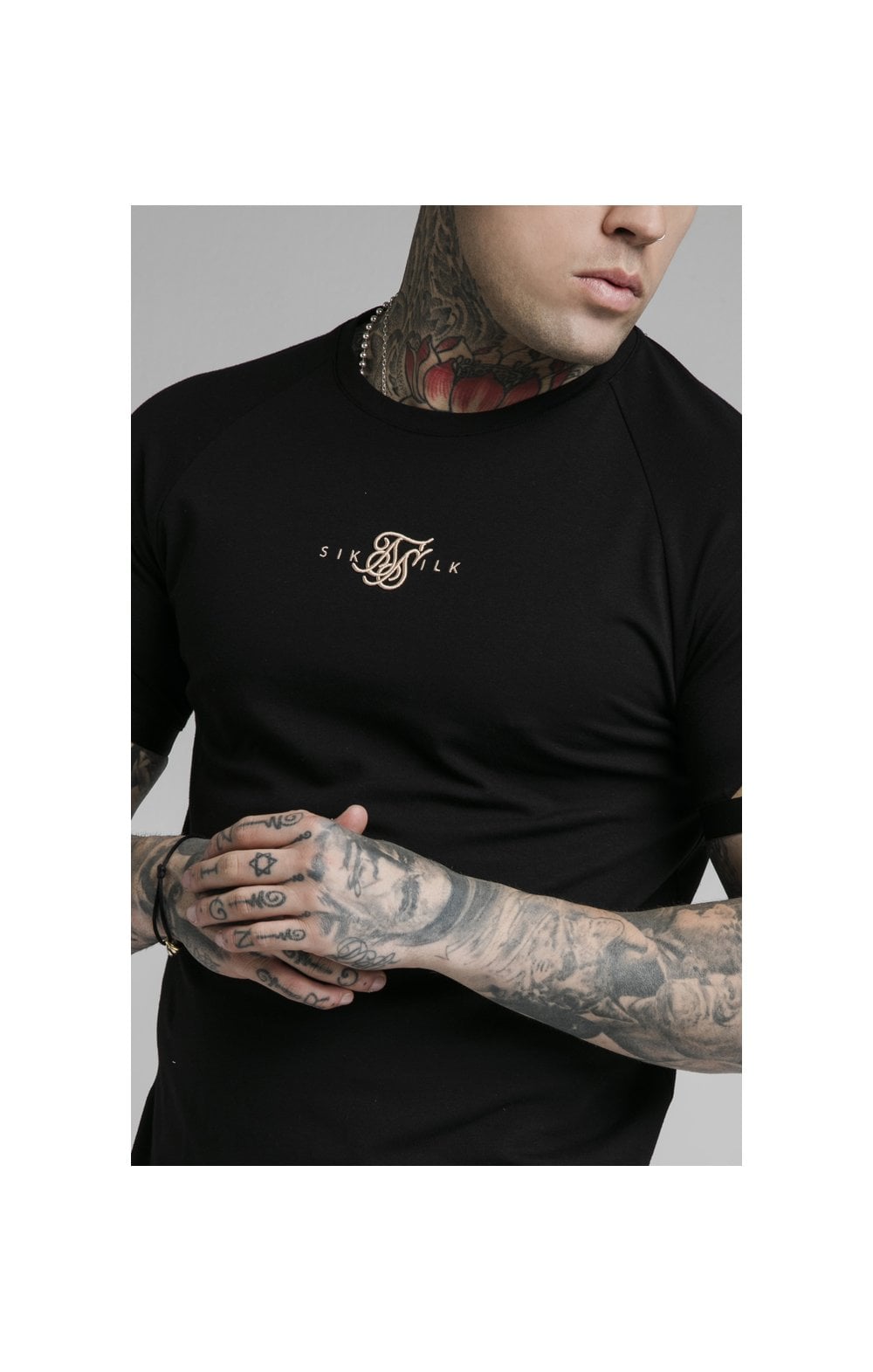 Load image into Gallery viewer, SikSilk Dual Cuff Tech Tee - Black &amp; Gold (1)