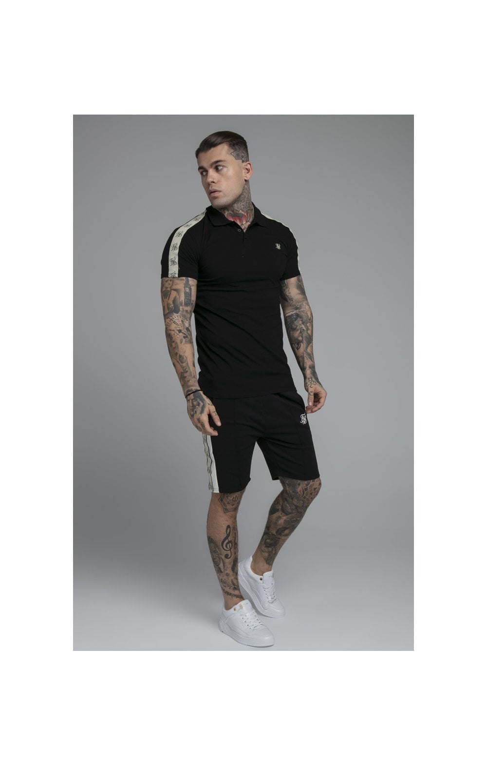 Load image into Gallery viewer, SikSilk Premium Tape Pleated Shorts - Jet Black &amp; Off White (3)