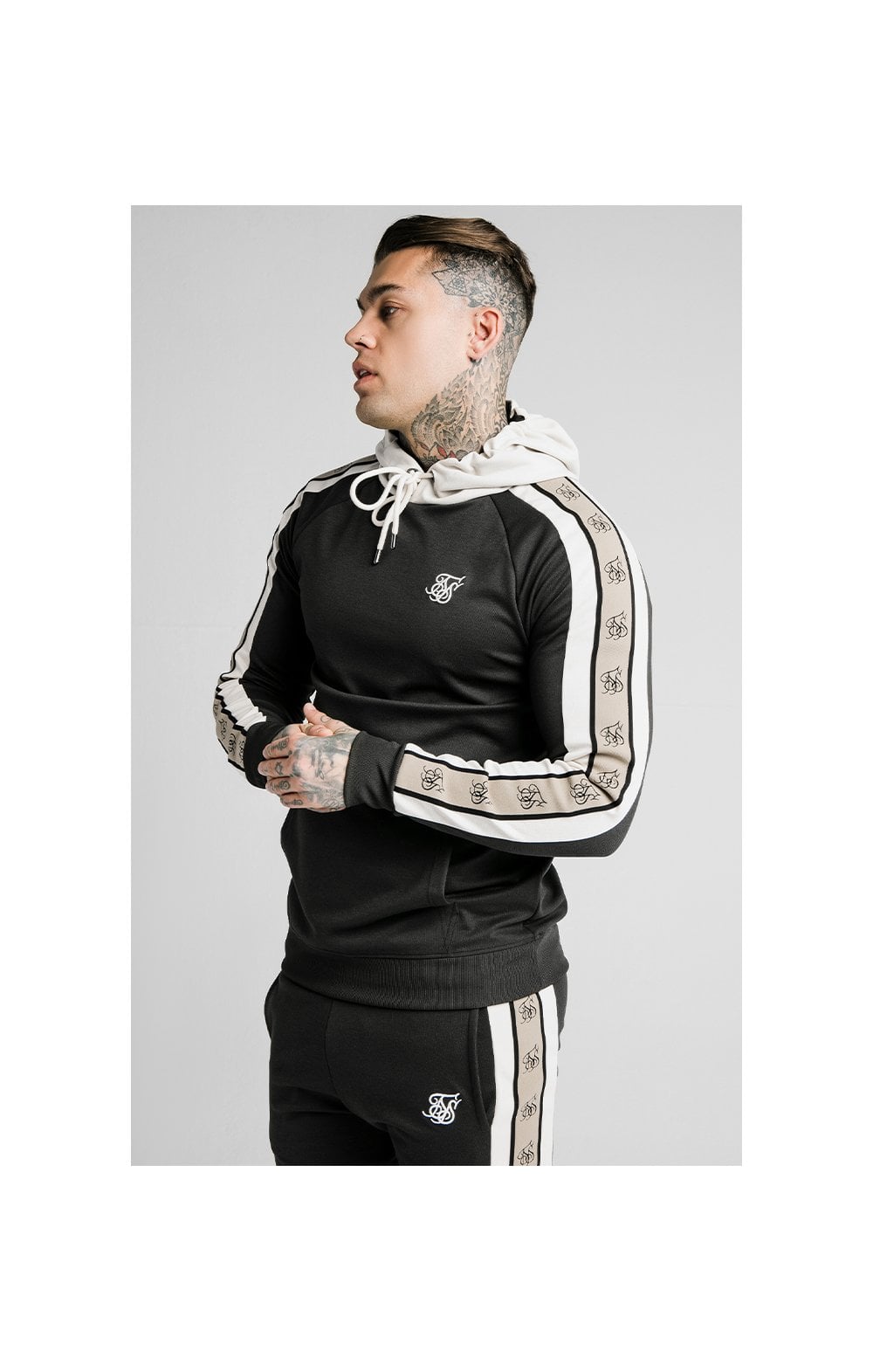 Load image into Gallery viewer, SikSilk Premium Tape Overhead Hoodie - Jet Black &amp; Off White
