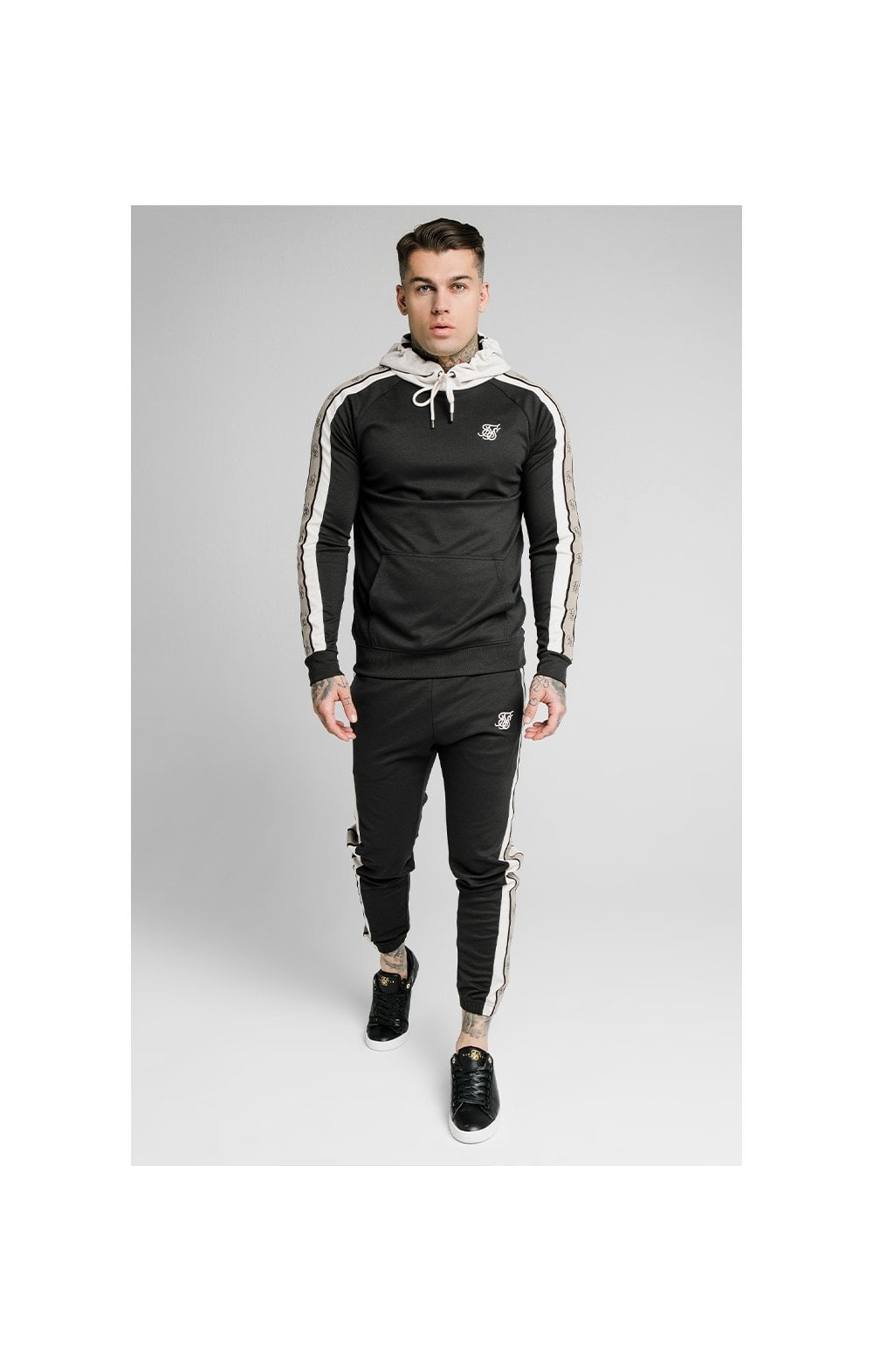 Load image into Gallery viewer, SikSilk Premium Tape Overhead Hoodie - Jet Black &amp; Off White (2)