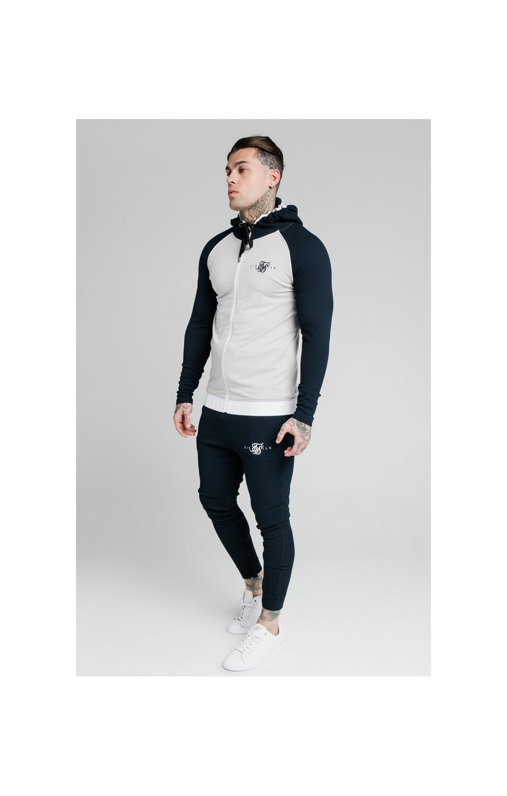 Load image into Gallery viewer, SikSilk Surface Zip Through Hoodie - Navy &amp; Grey (4)