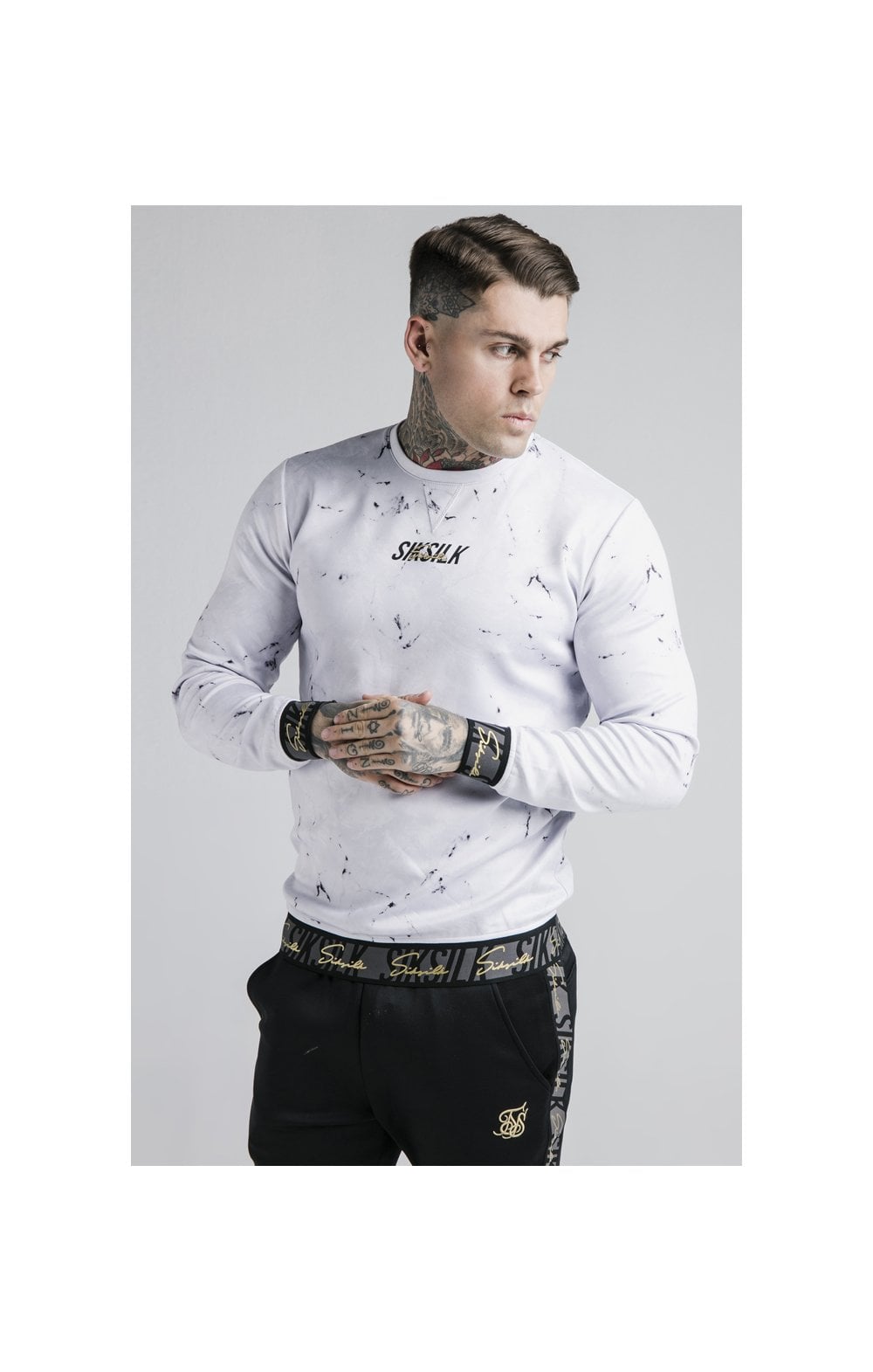 Load image into Gallery viewer, Siksilk Marble Crew Sweat - Grey &amp; White
