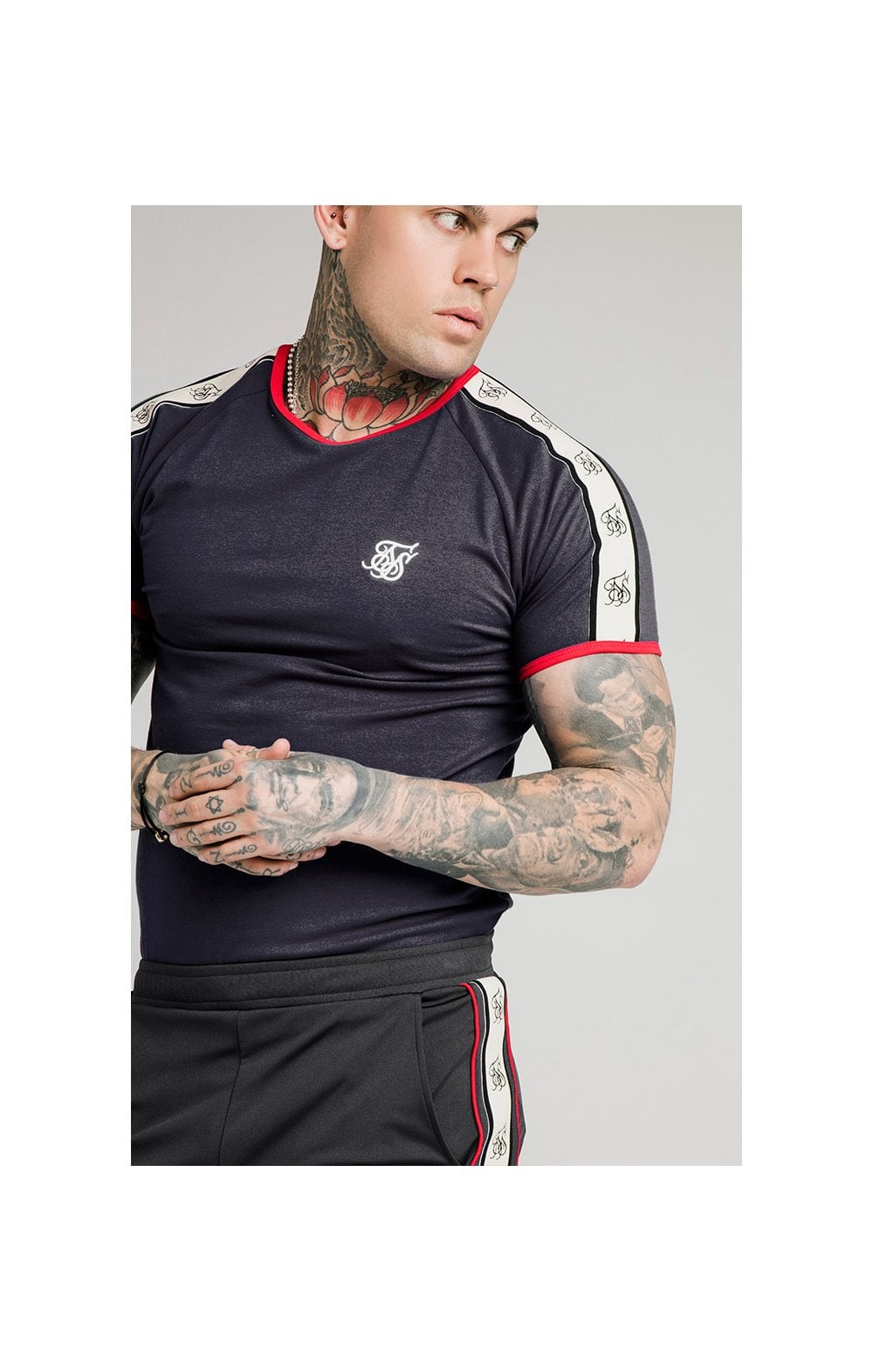 Load image into Gallery viewer, SikSilk S/S Premium Ringer Gym Tee - Navy (1)